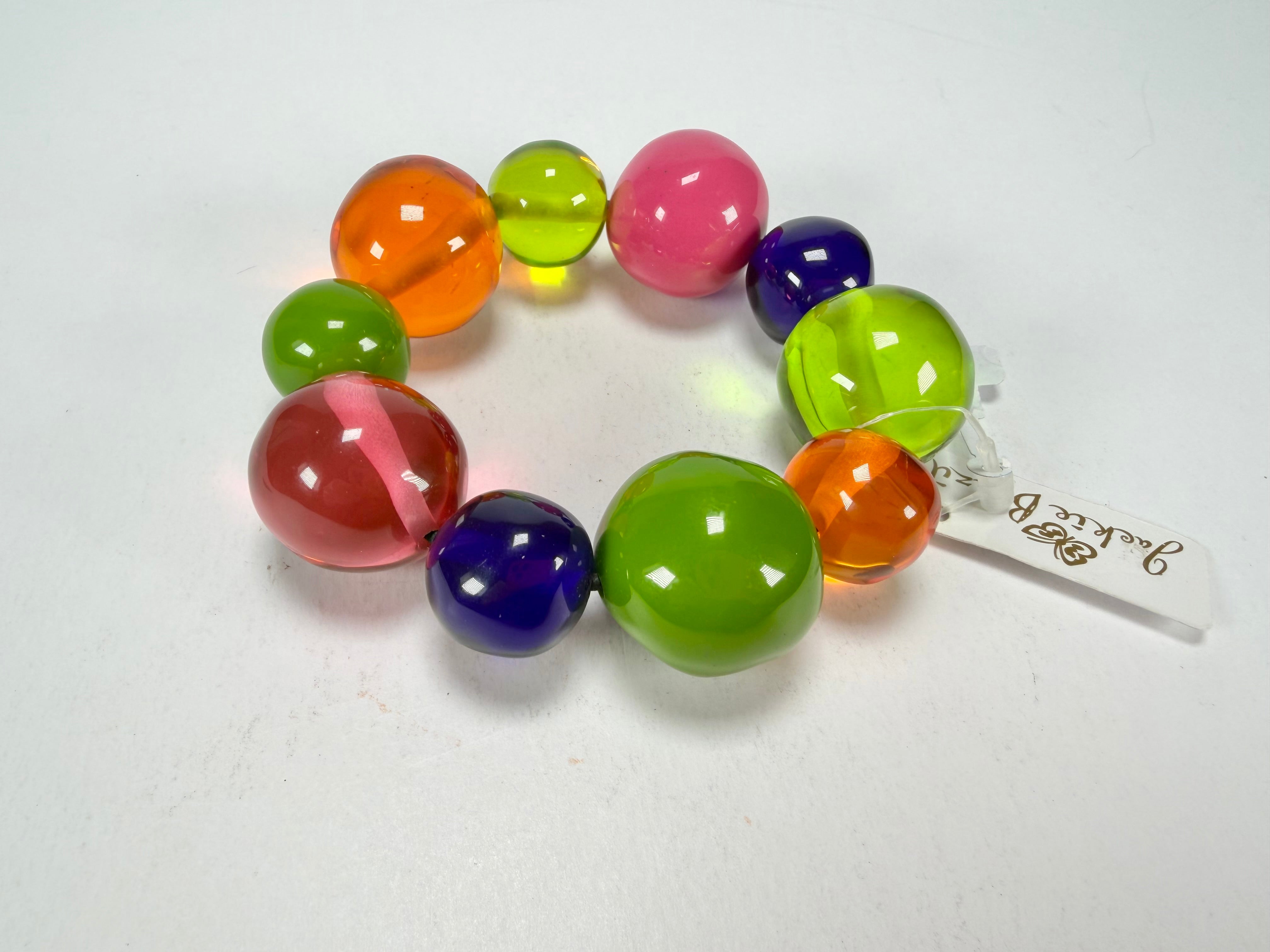 Jackie Brazil "Pebbles On Elastic" Transparent Summer Mix Resin Bracelet ( B2693 )