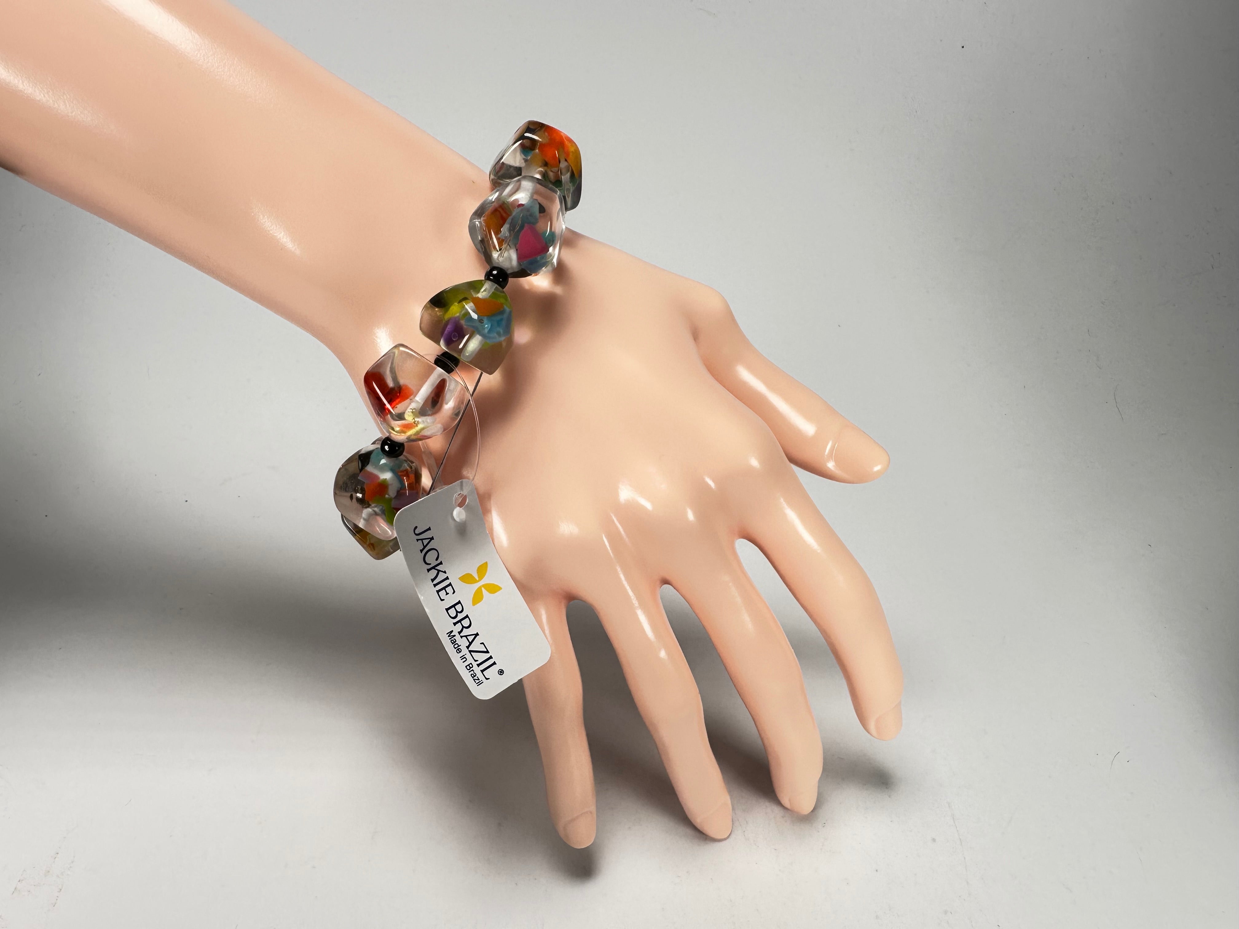 Jackie Brazil "Camille" Cascade Small Abstract Stones Resin Bracelet ( B0930 )