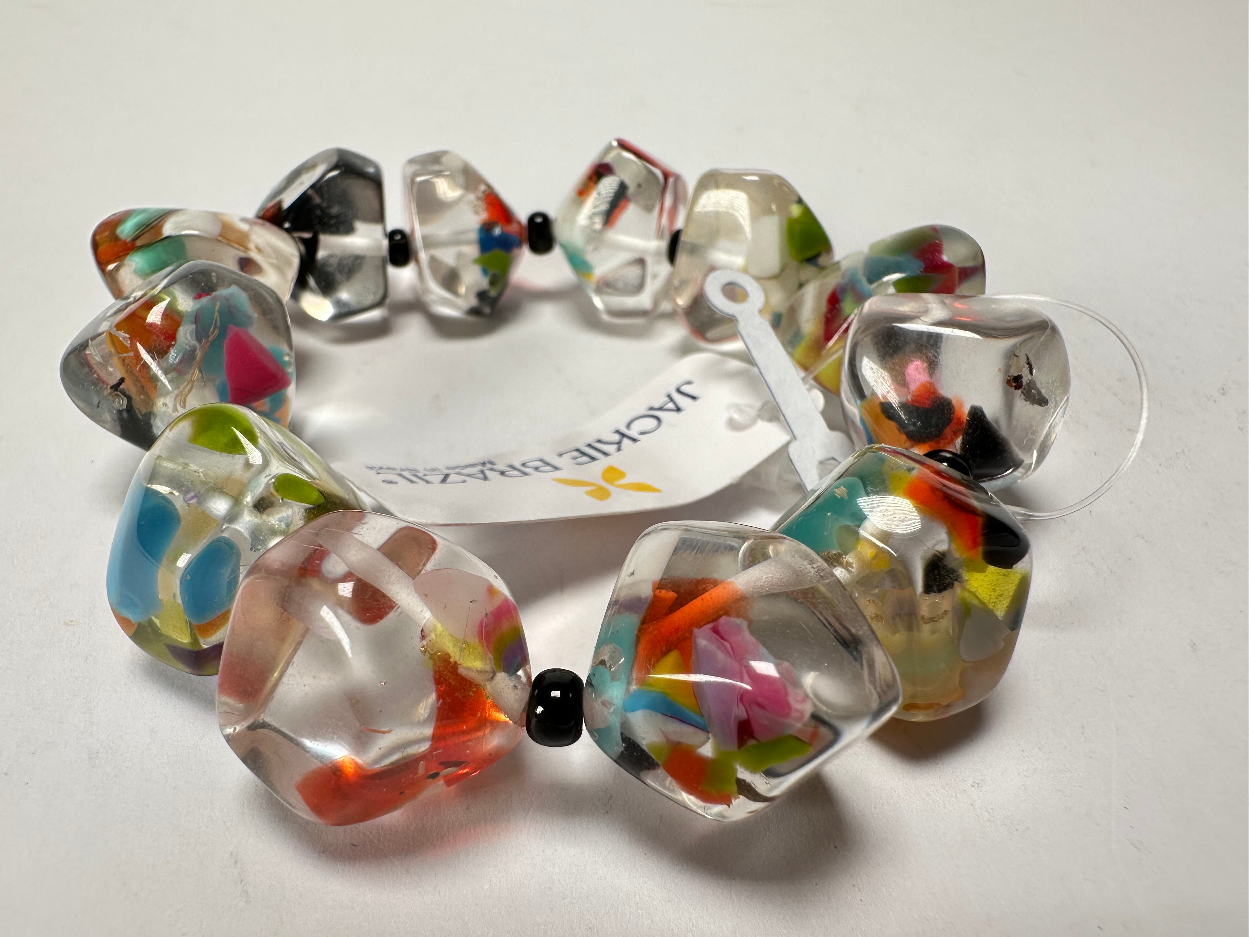 Jackie Brazil "Camille" Cascade Small Abstract Stones Resin Bracelet ( B0930 )