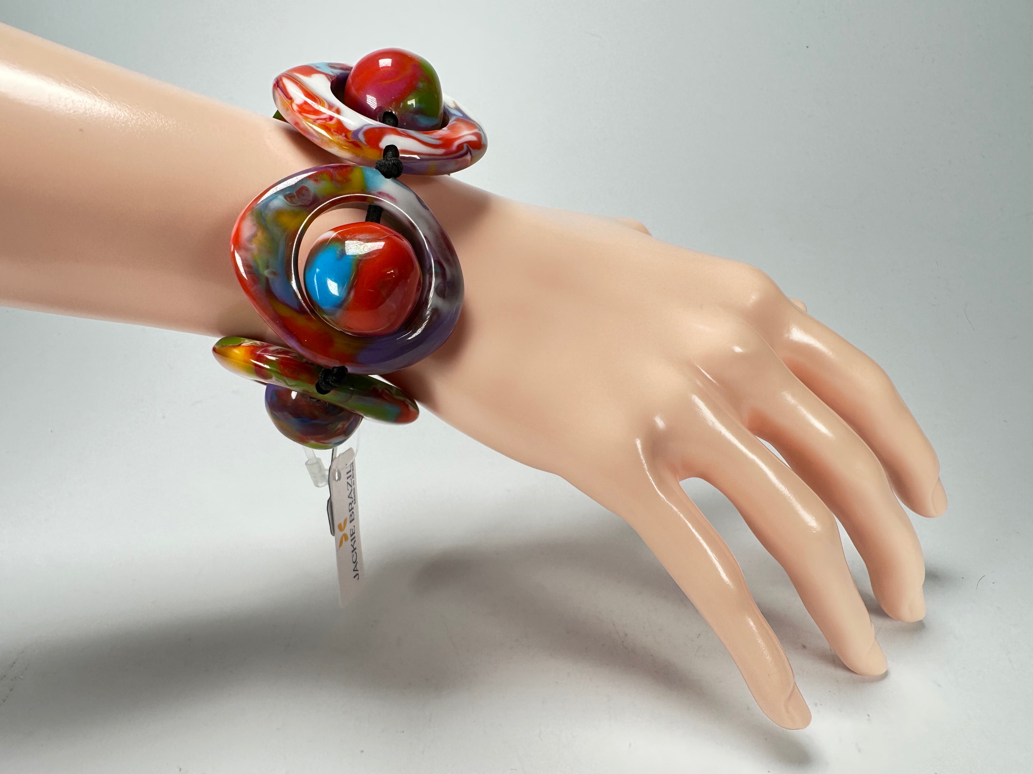 Jackie Brazil "Saturn" Kandinsky Disc & Ball Elastic Bracelet ( B0052 )