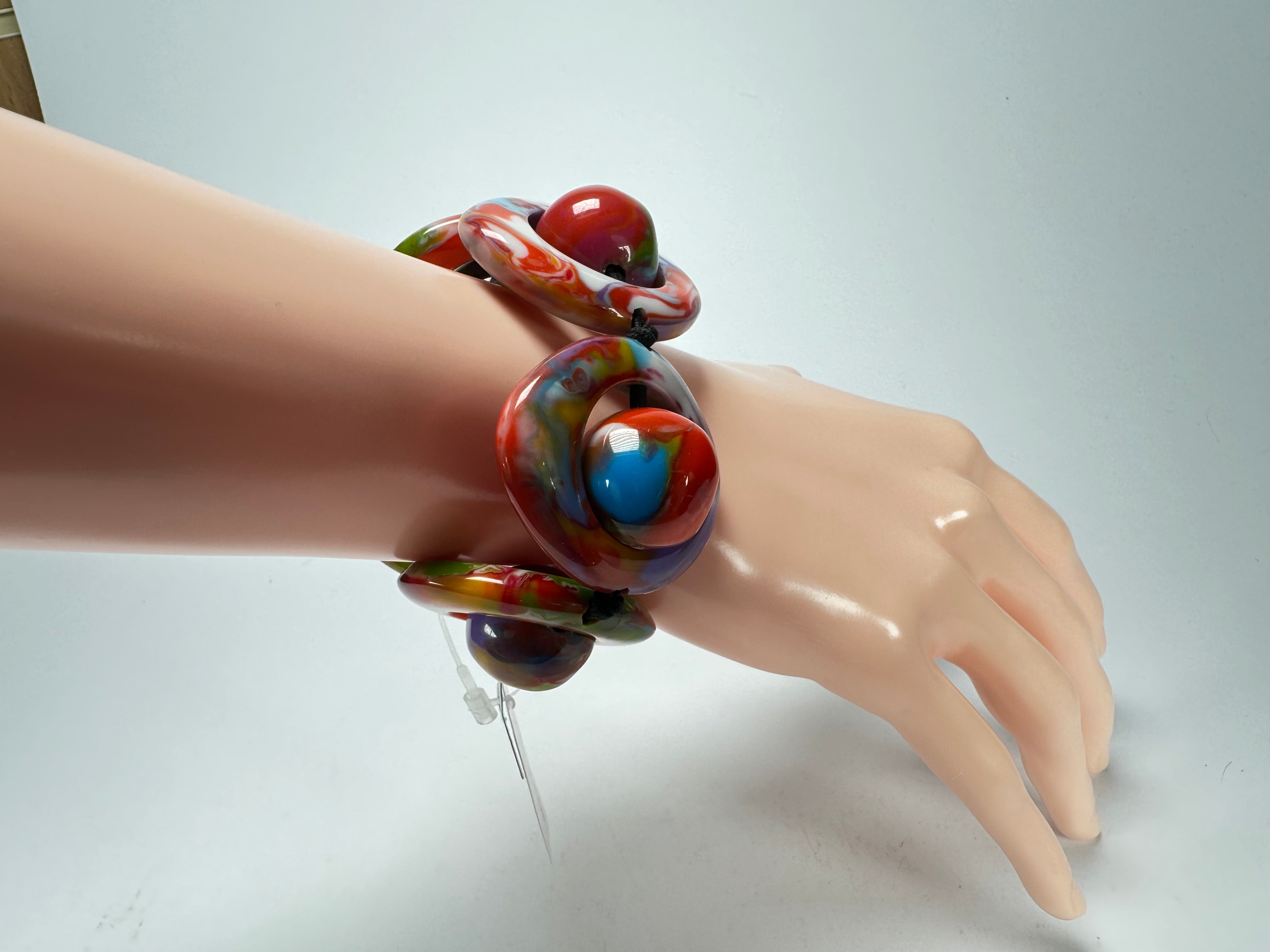 Jackie Brazil "Saturn" Kandinsky Disc & Ball Elastic Bracelet ( B0052 )