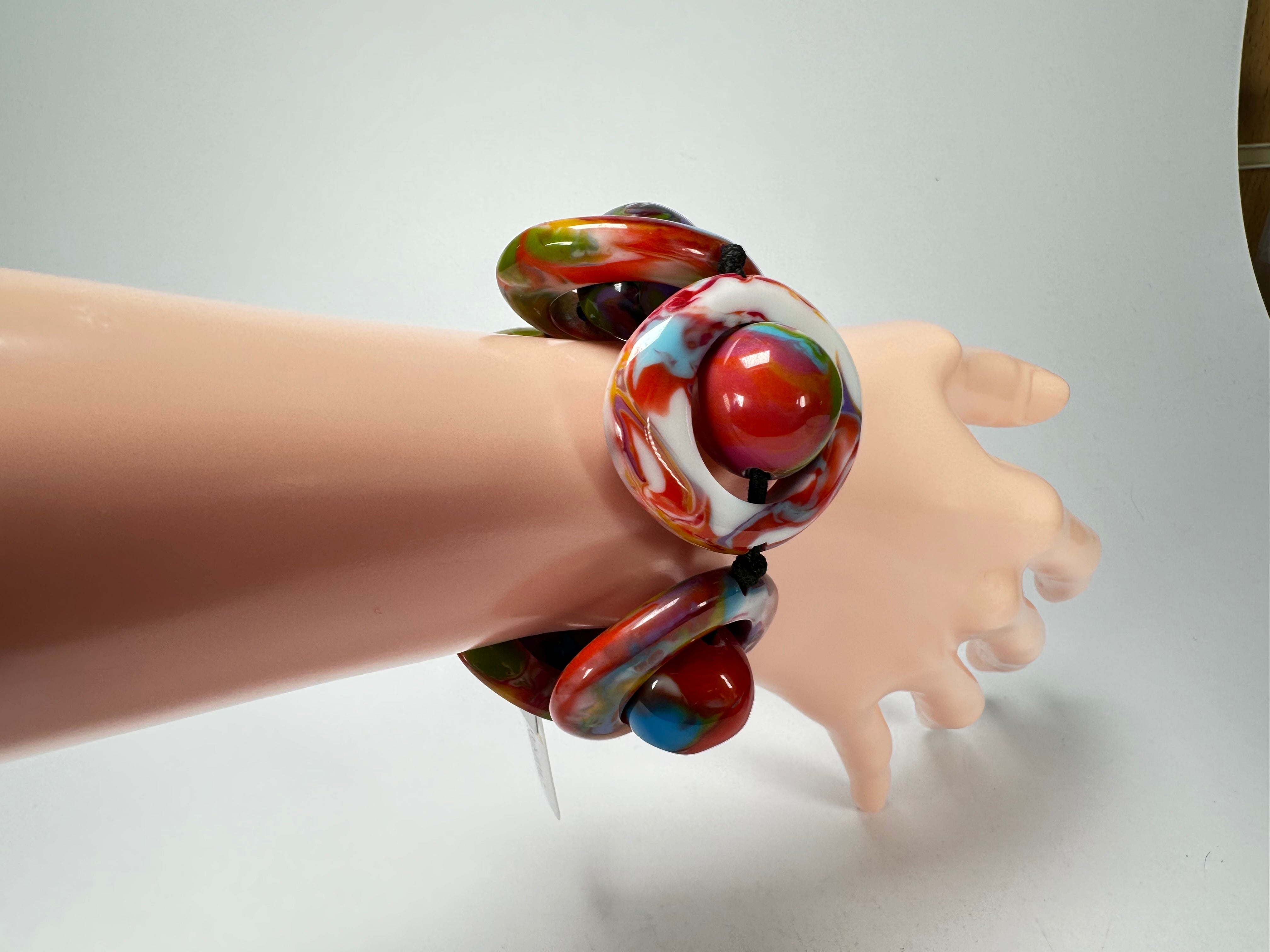 Jackie Brazil "Saturn" Kandinsky Disc & Ball Elastic Bracelet ( B0052 )