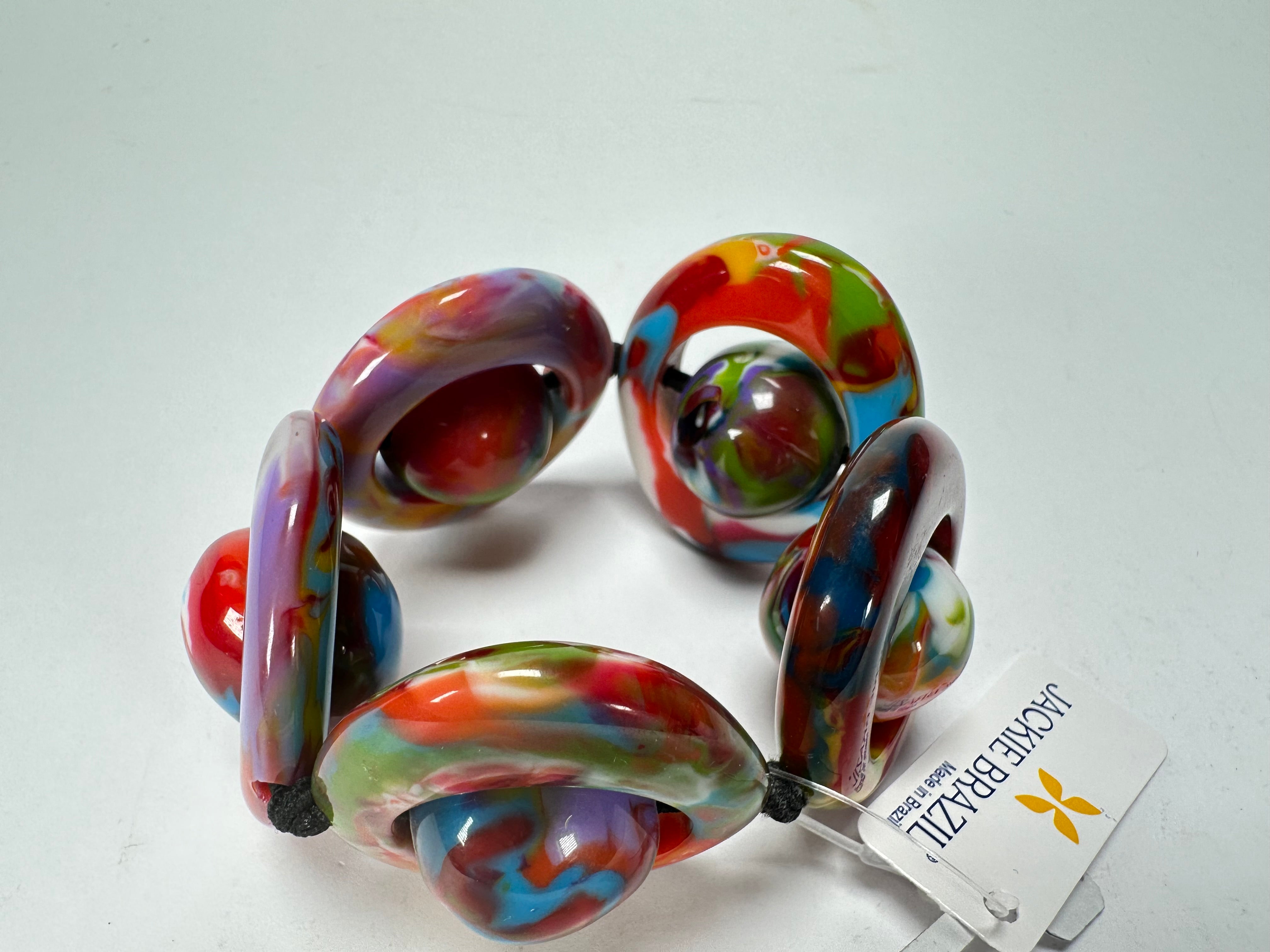 Jackie Brazil "Saturn" Kandinsky Disc & Ball Elastic Bracelet ( B0052 )