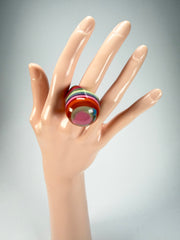 Jackie Brazil "Cat Eye" Liquorice Spring Mix Large Domed Resin Ring ( R1159 ) UK P / USA 8