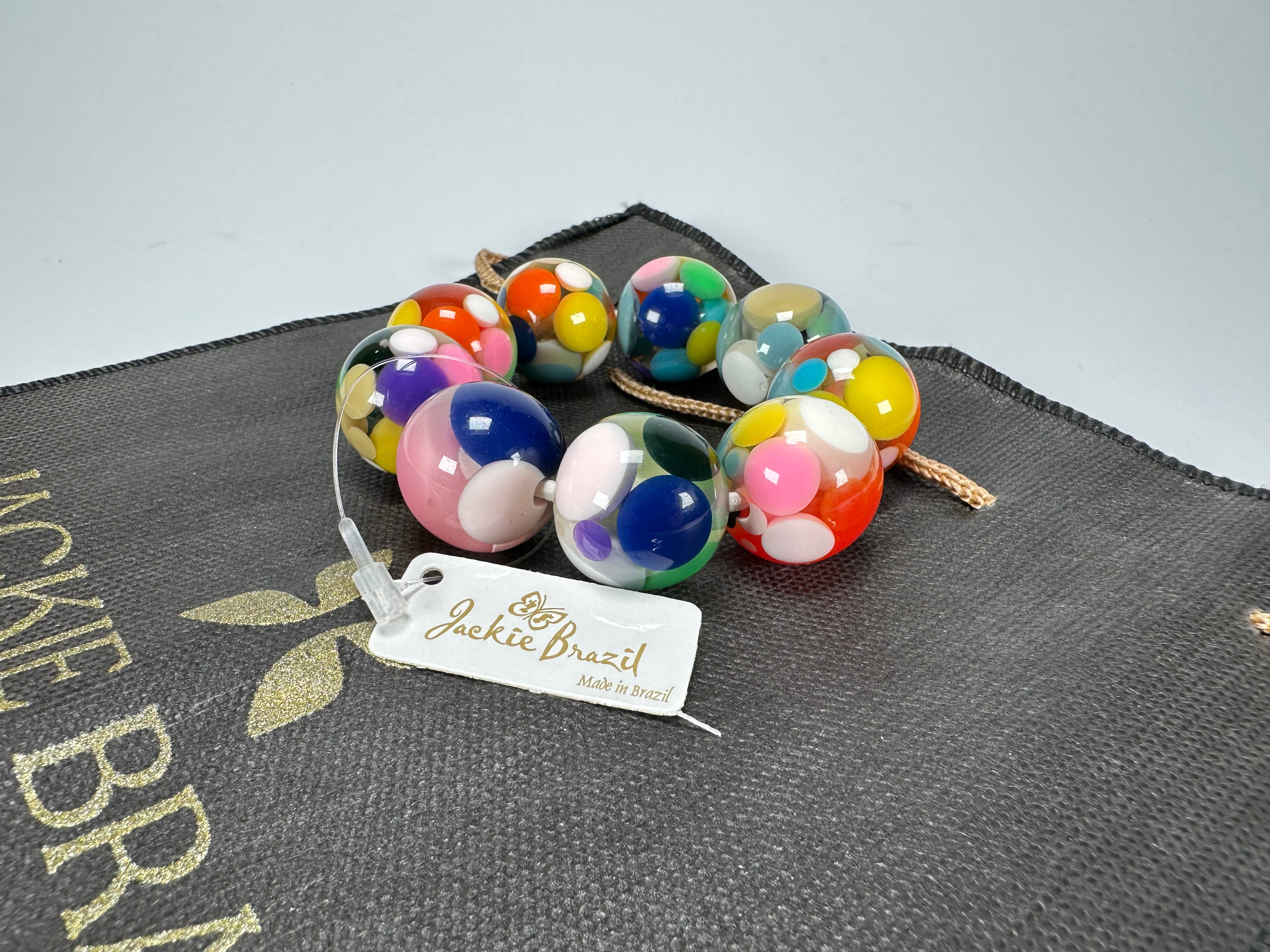 Jackie Brazil "Spots" Spotted Balls On Elastic Resin  Bracelet ( B1470 )