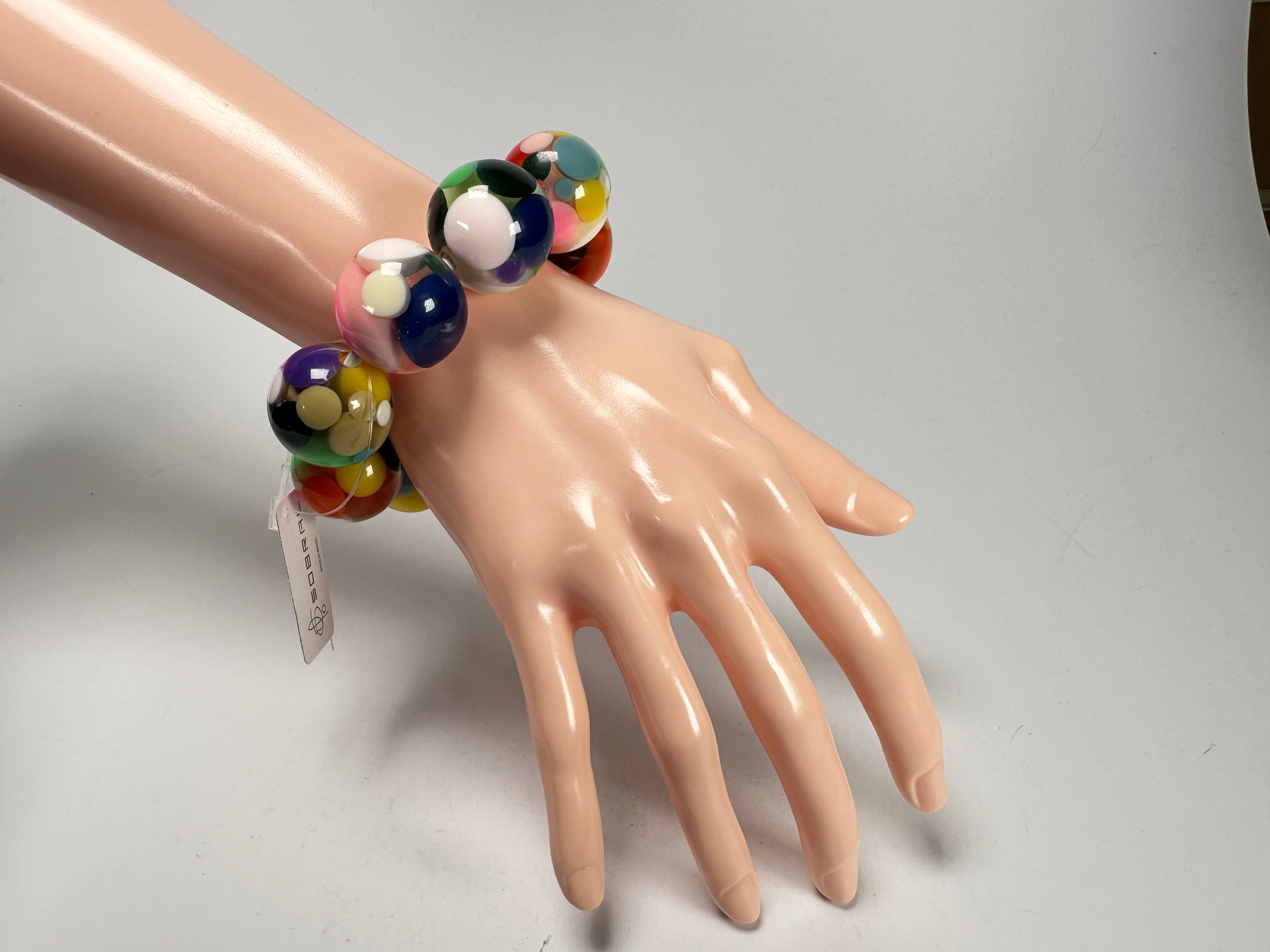 Jackie Brazil "Spots" Spotted Balls On Elastic Resin  Bracelet ( B1470 )