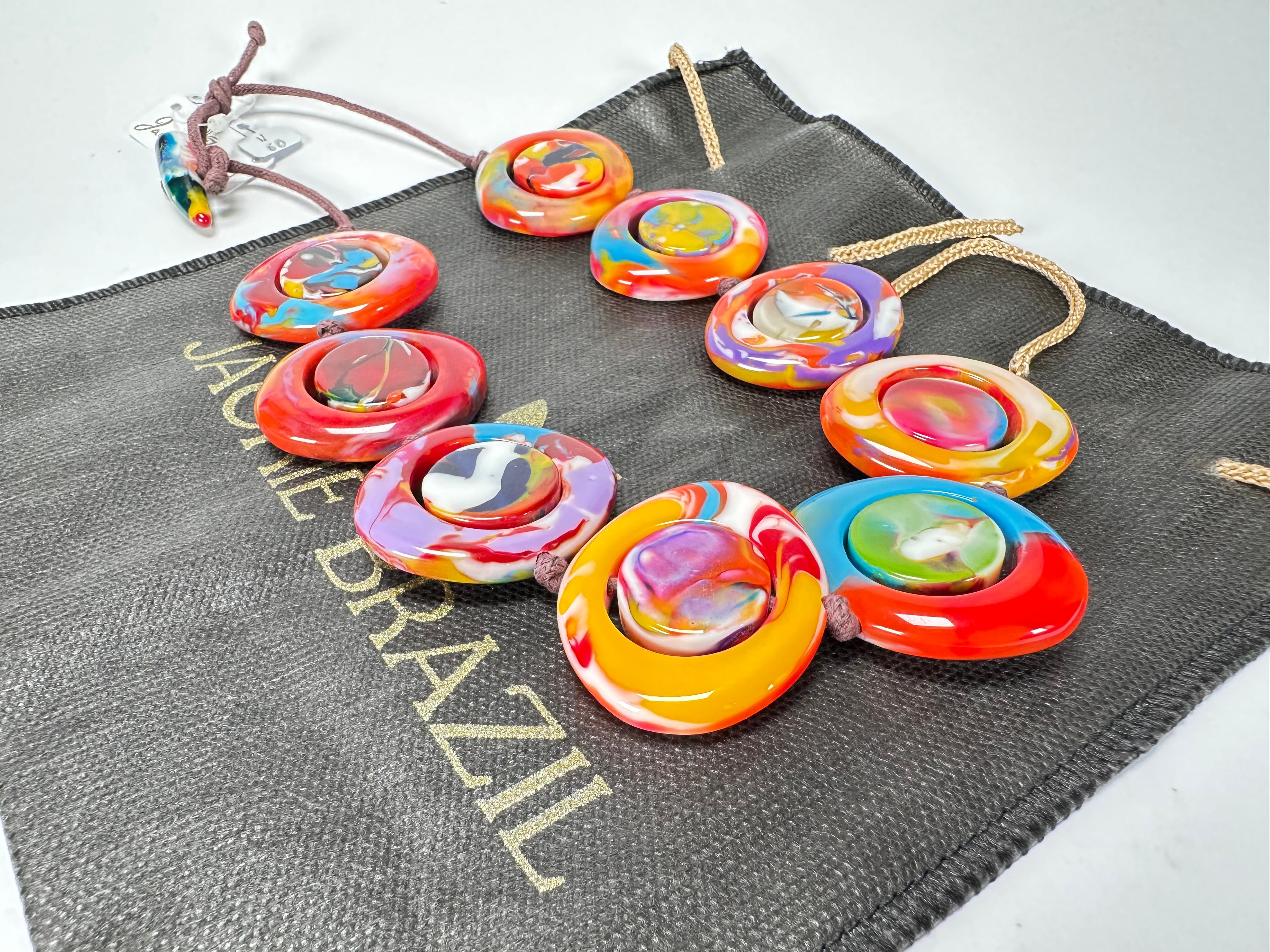 Jackie Brazil "Saturn" Kandinsky Disk and Cylinder On String Short 50cm Necklace ( N0060 )