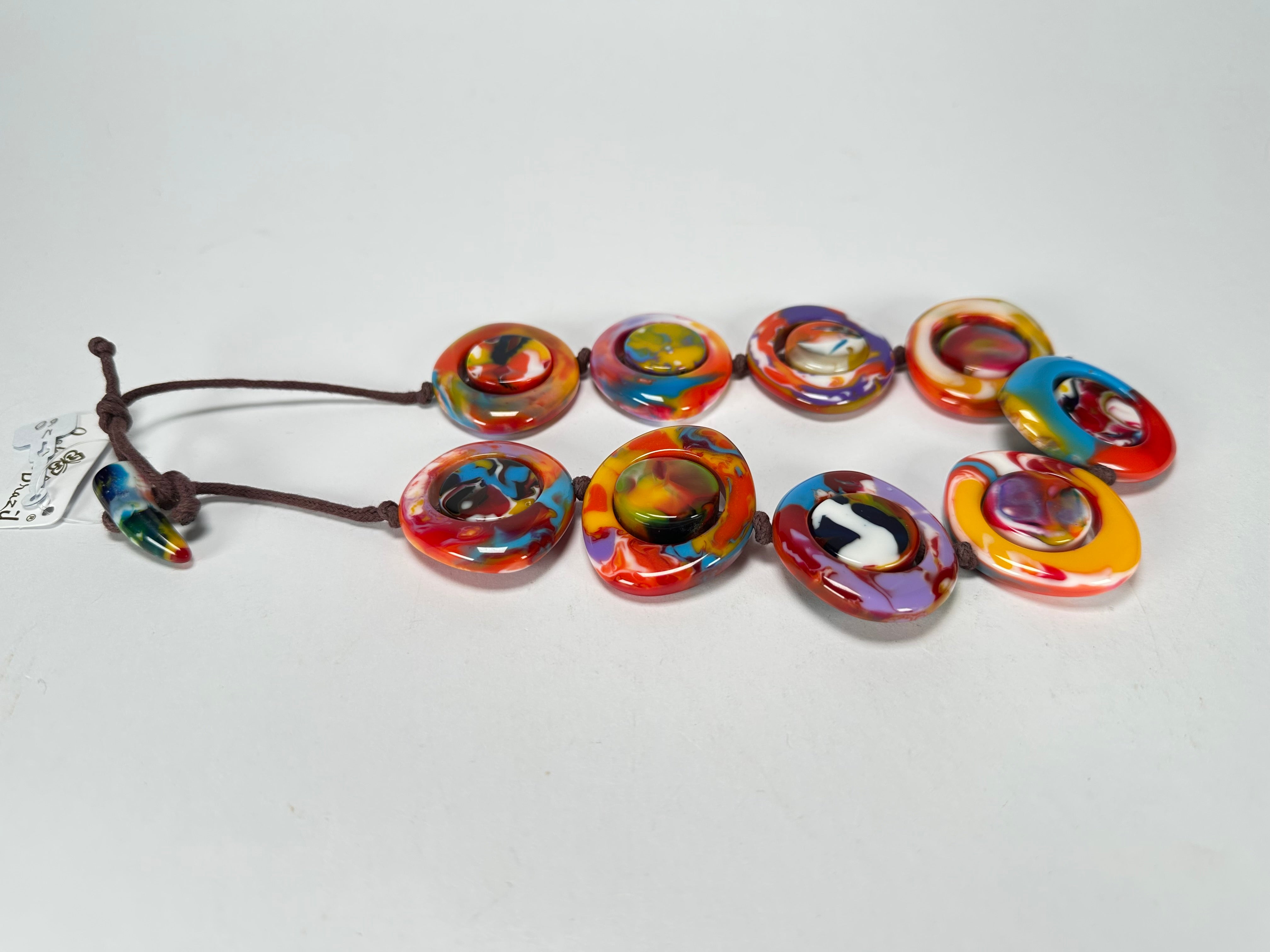 Jackie Brazil "Saturn" Kandinsky Disk and Cylinder On String Short 50cm Necklace ( N0060 )