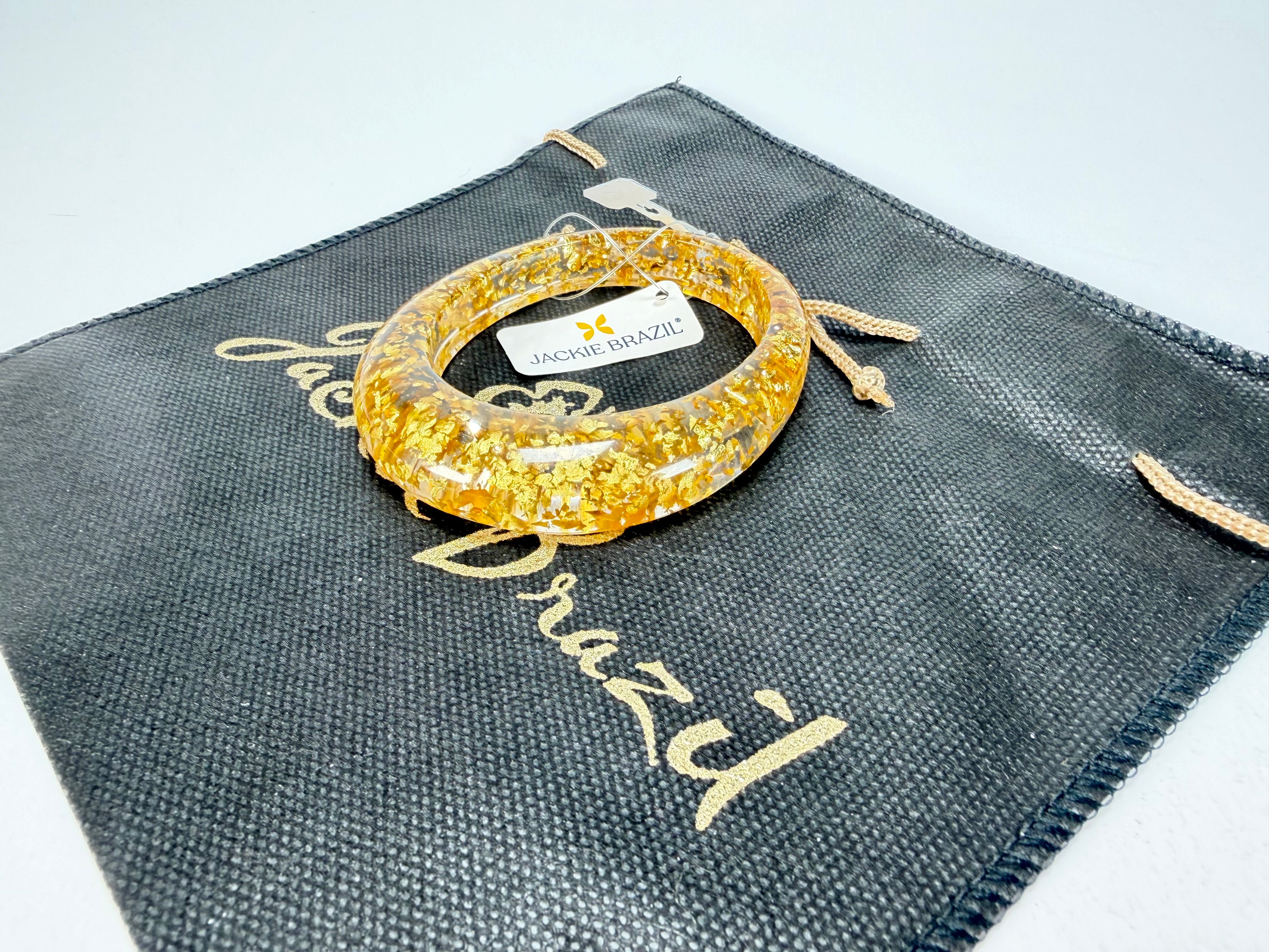 Jackie Brazil "Solid Oval" Gold Flakes 1.3cm Resin Bangle ( B0040 )