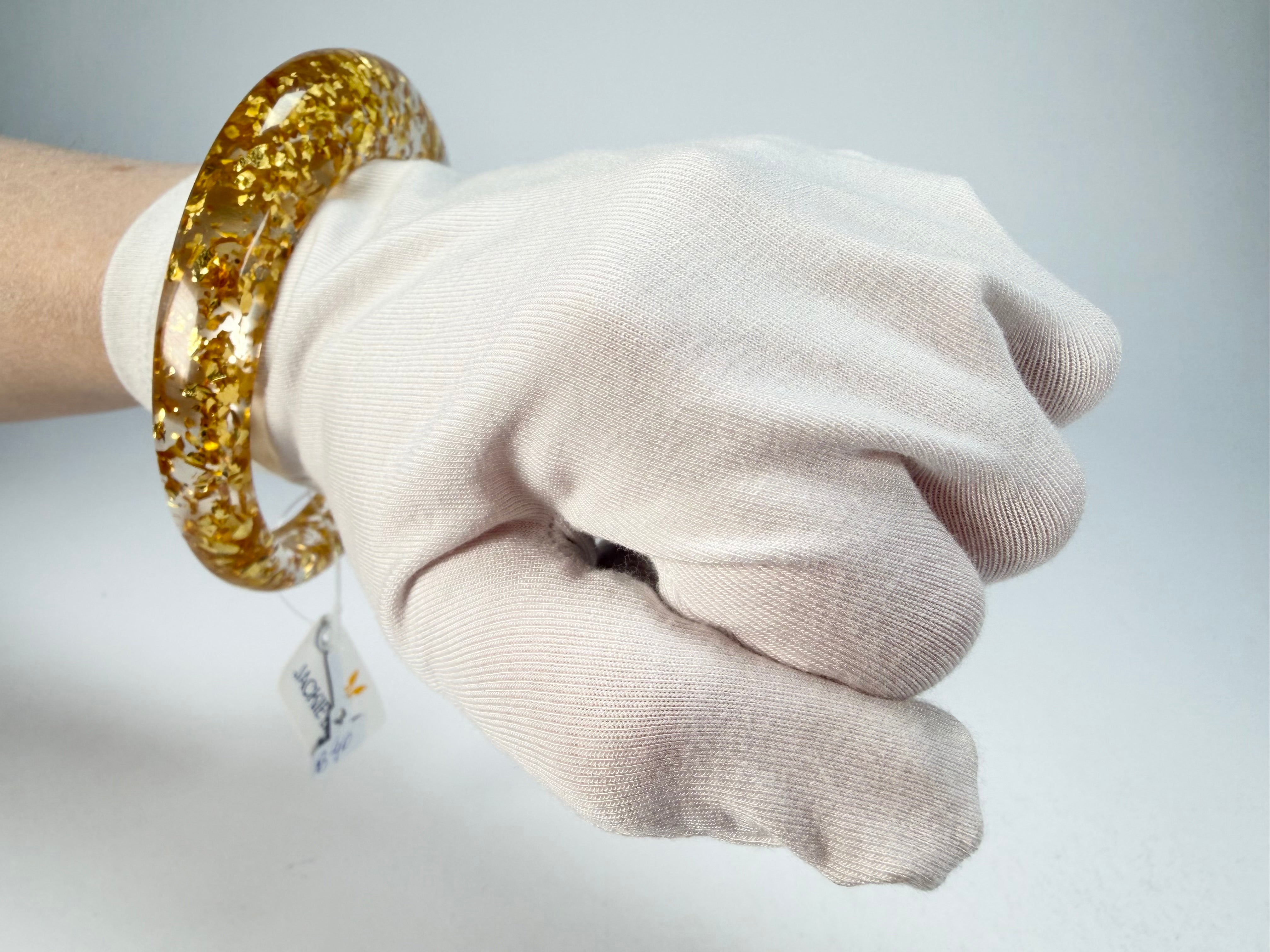 Jackie Brazil "Solid Oval" Gold Flakes 1.3cm Resin Bangle ( B0040 )