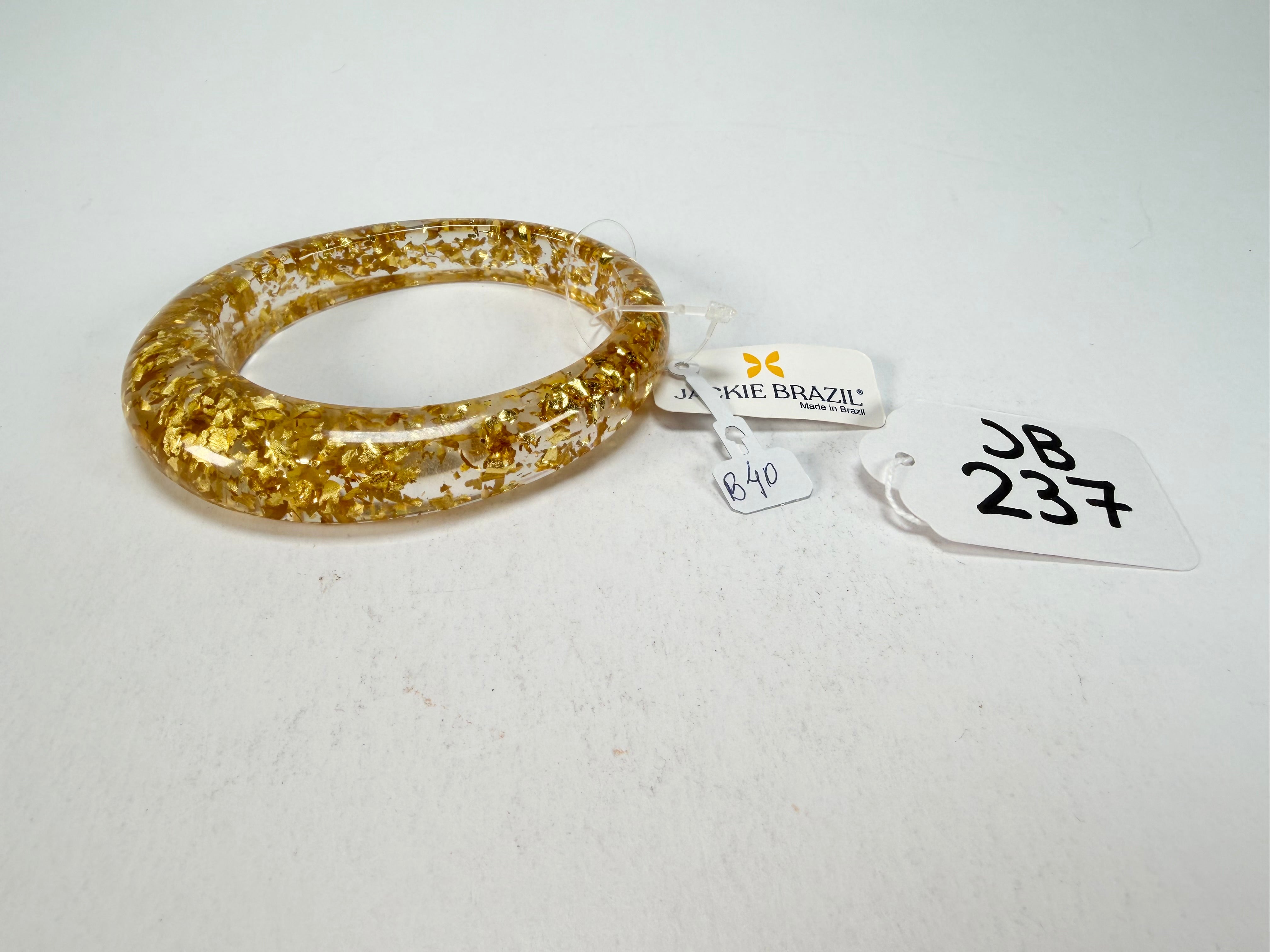 Jackie Brazil "Solid Oval" Gold Flakes 1.3cm Resin Bangle ( B0040 )