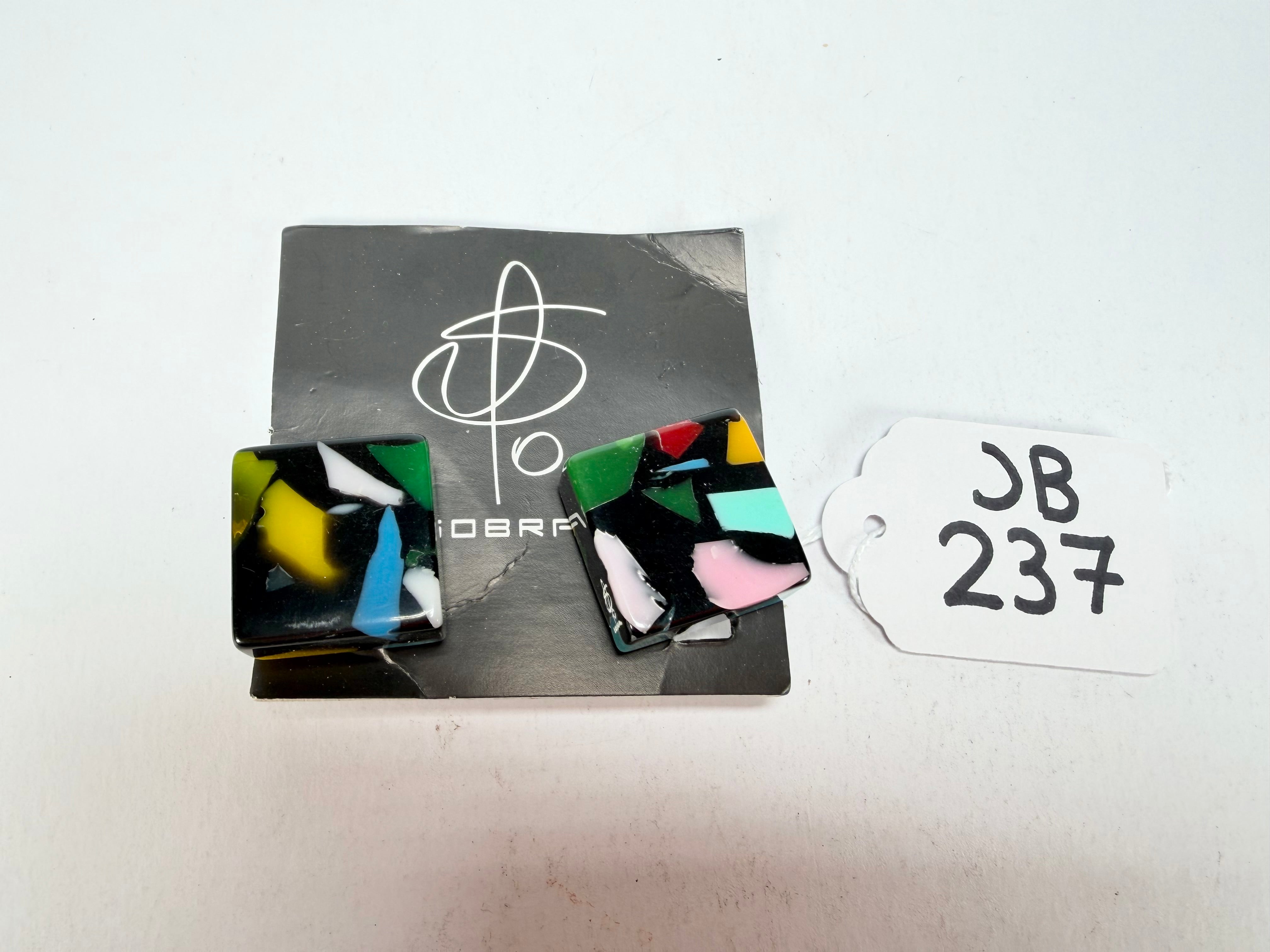 Jackie Brazil "Akbar" Art Deco Square Clip On Resin Earrings ( E3073 )