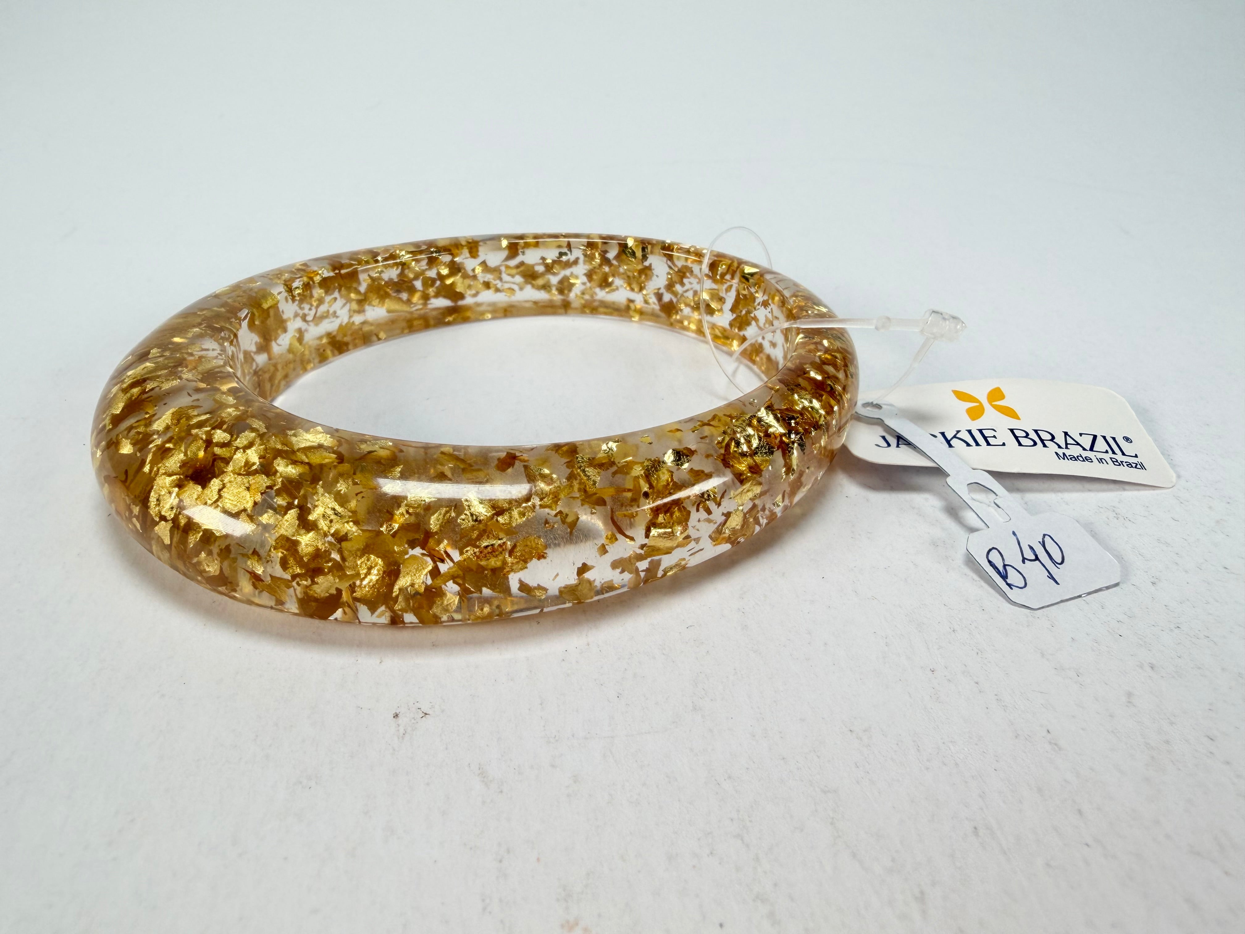 Jackie Brazil "Solid Oval" Gold Flakes 1.3cm Resin Bangle ( B0040 )
