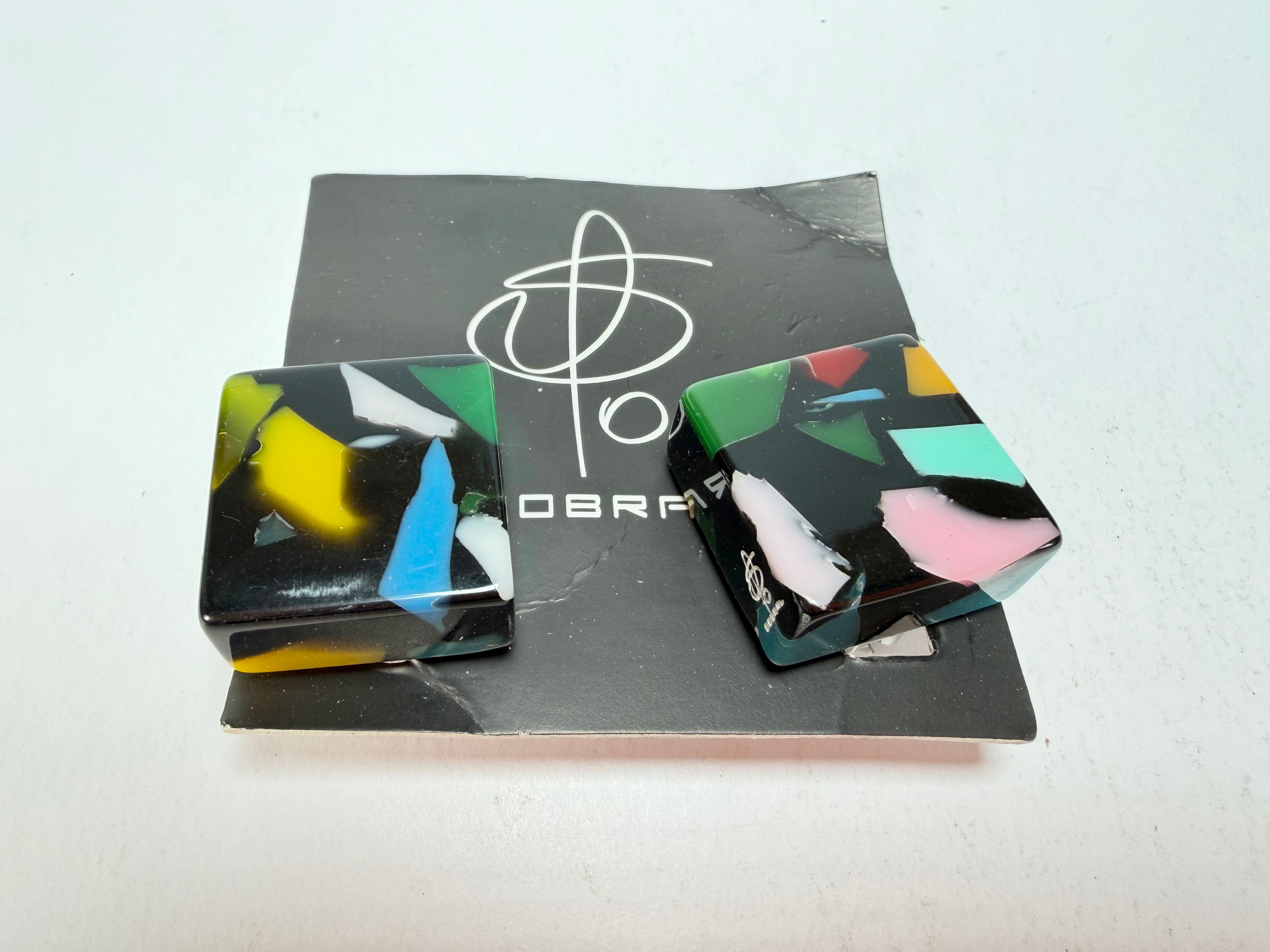 Jackie Brazil "Akbar" Art Deco Square Clip On Resin Earrings ( E3073 )