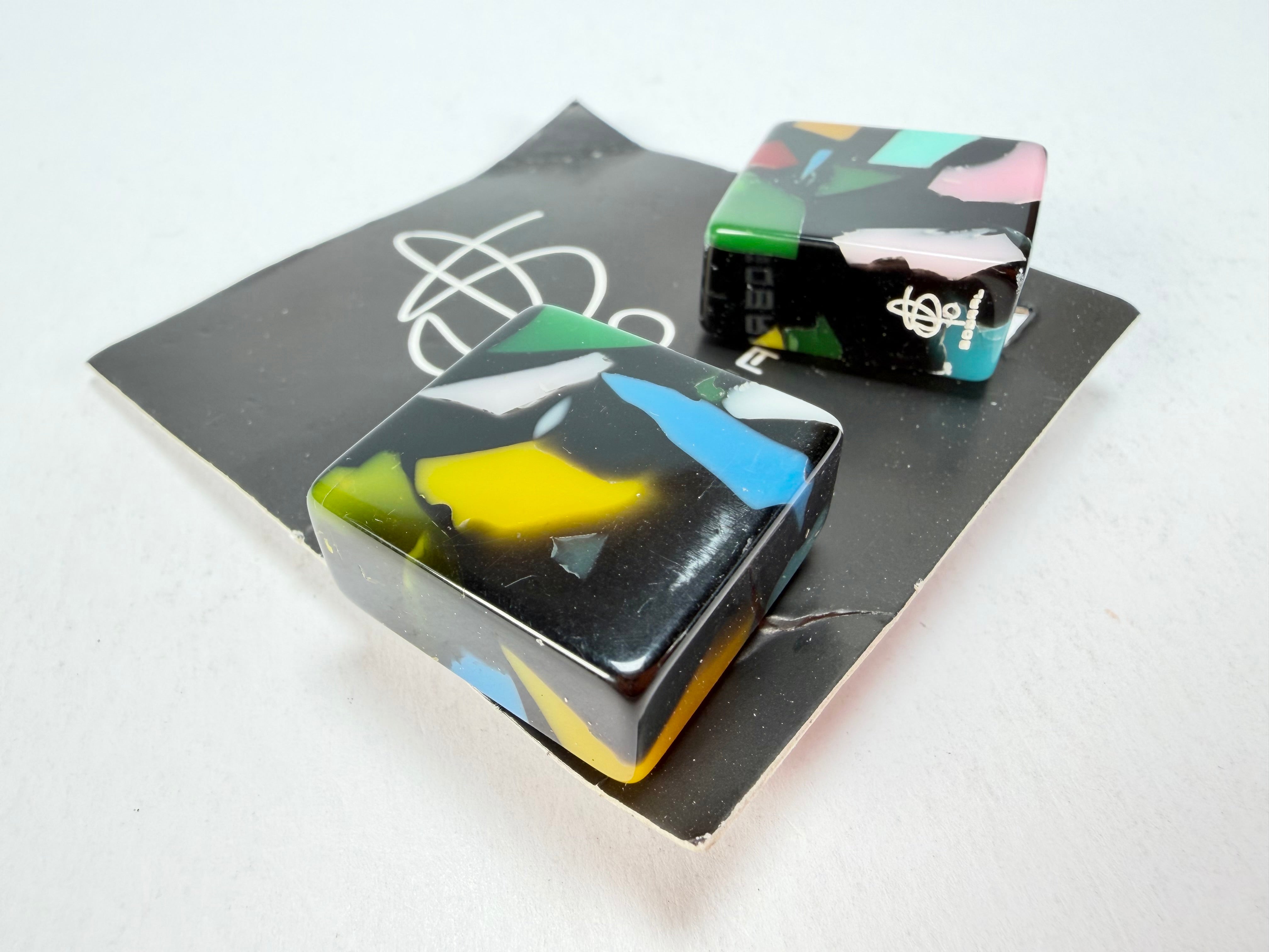 Jackie Brazil "Akbar" Art Deco Square Clip On Resin Earrings ( E3073 )