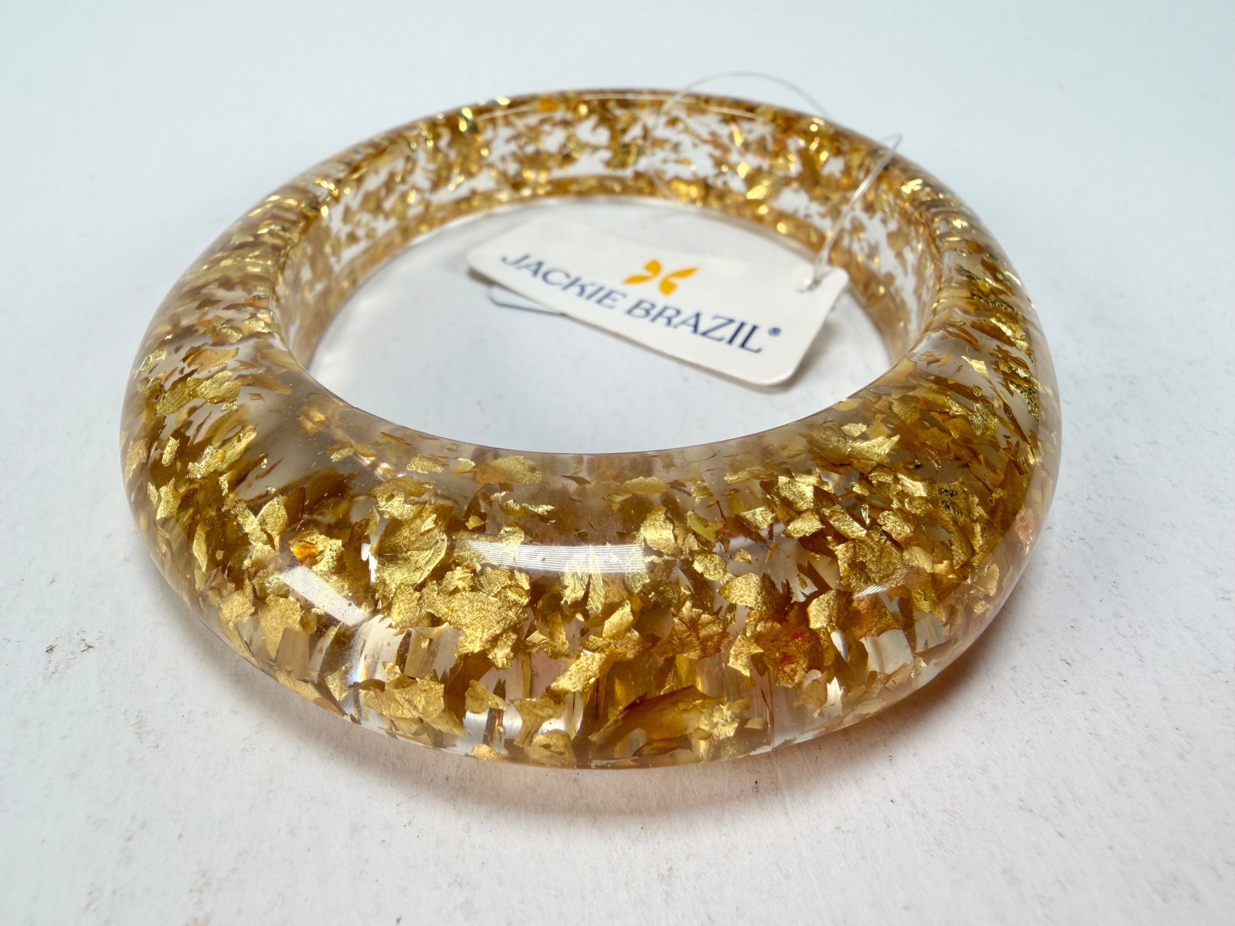 Jackie Brazil "Solid Oval" Gold Flakes 1.3cm Resin Bangle ( B0040 )