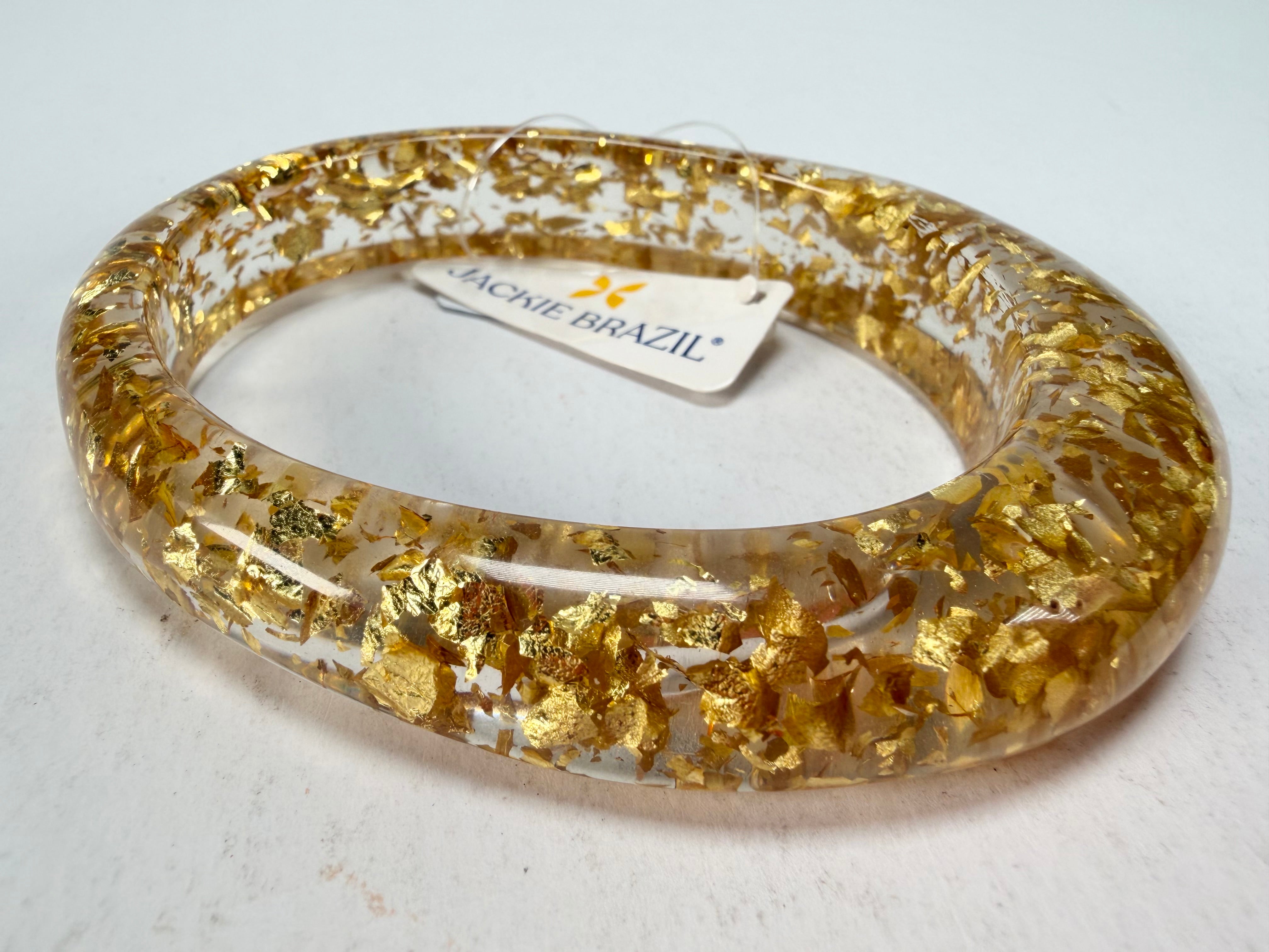 Jackie Brazil "Solid Oval" Gold Flakes 1.3cm Resin Bangle ( B0040 )