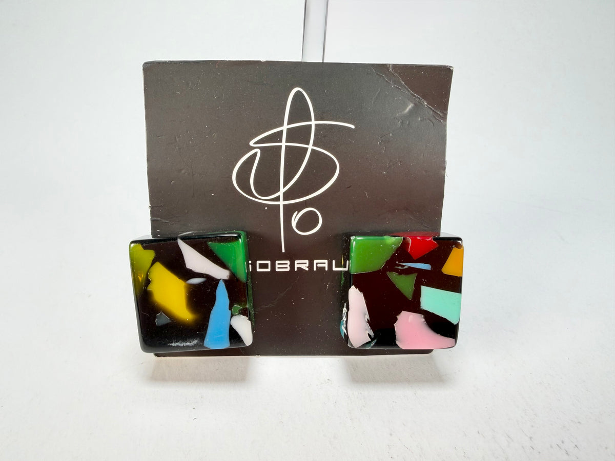 Jackie Brazil "Akbar" Art Deco Square Clip On Resin Earrings ( E3073 )