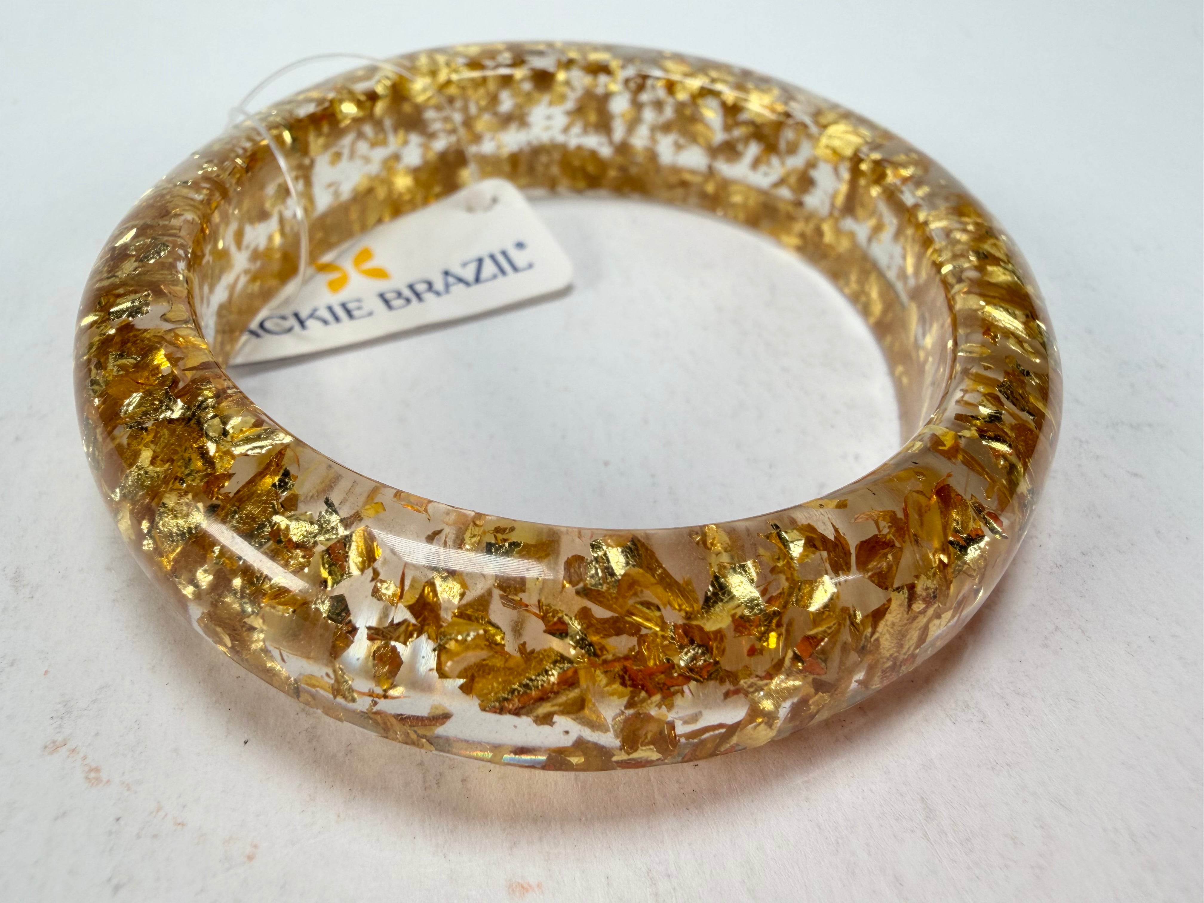 Jackie Brazil "Solid Oval" Gold Flakes 1.3cm Resin Bangle ( B0040 )