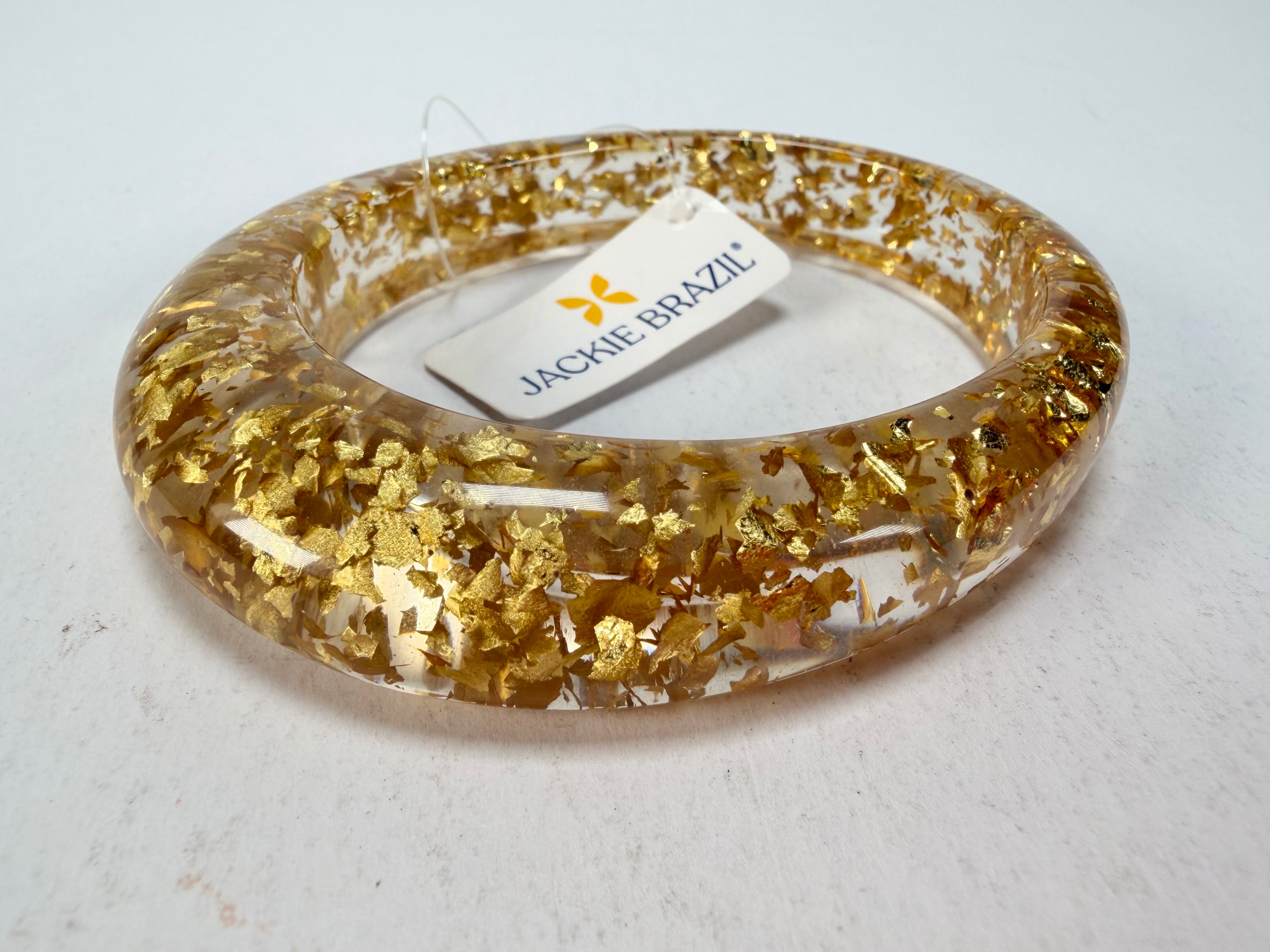 Jackie Brazil "Solid Oval" Gold Flakes 1.3cm Resin Bangle ( B0040 )