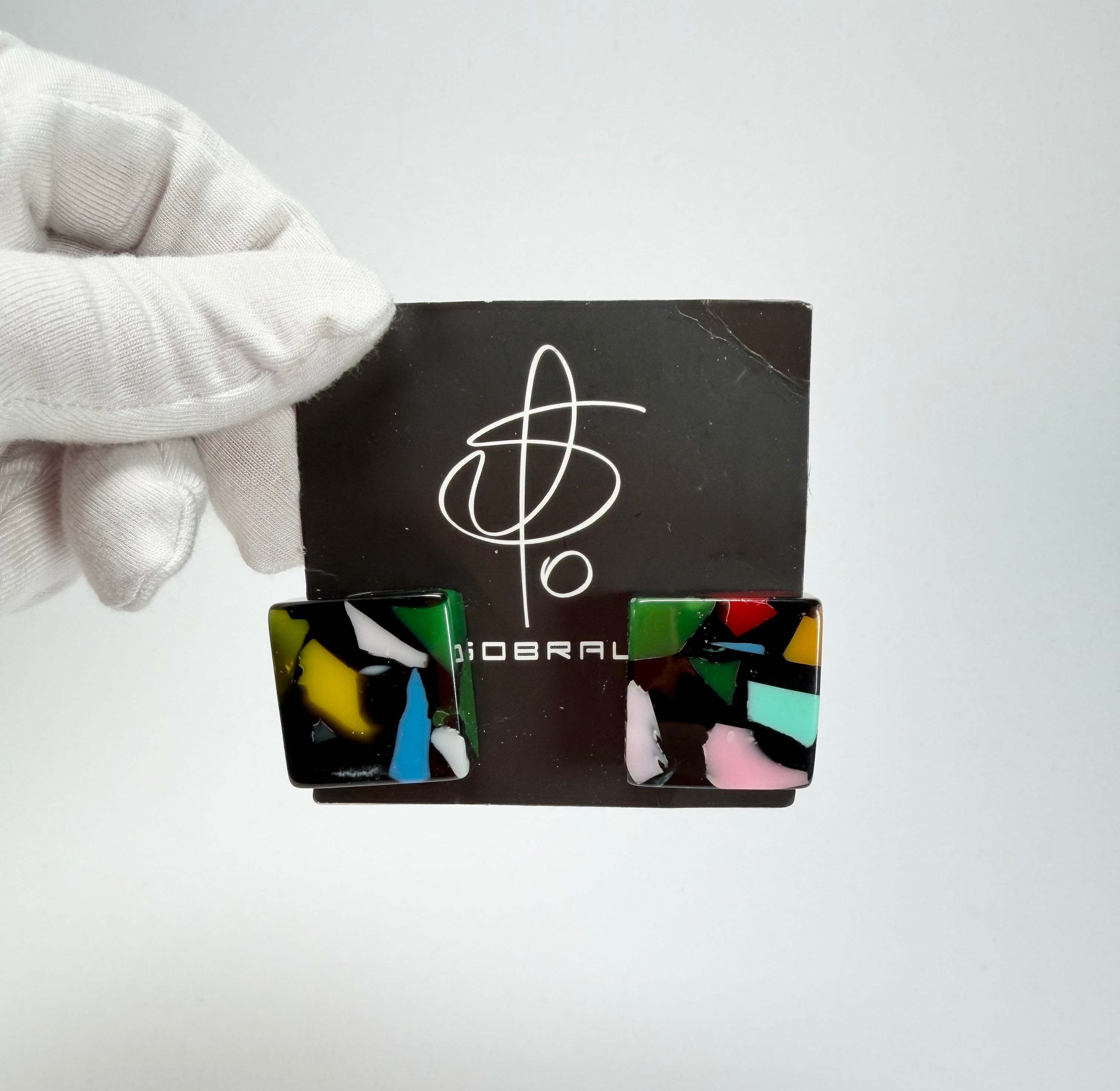 Jackie Brazil "Akbar" Art Deco Square Clip On Resin Earrings ( E3073 )