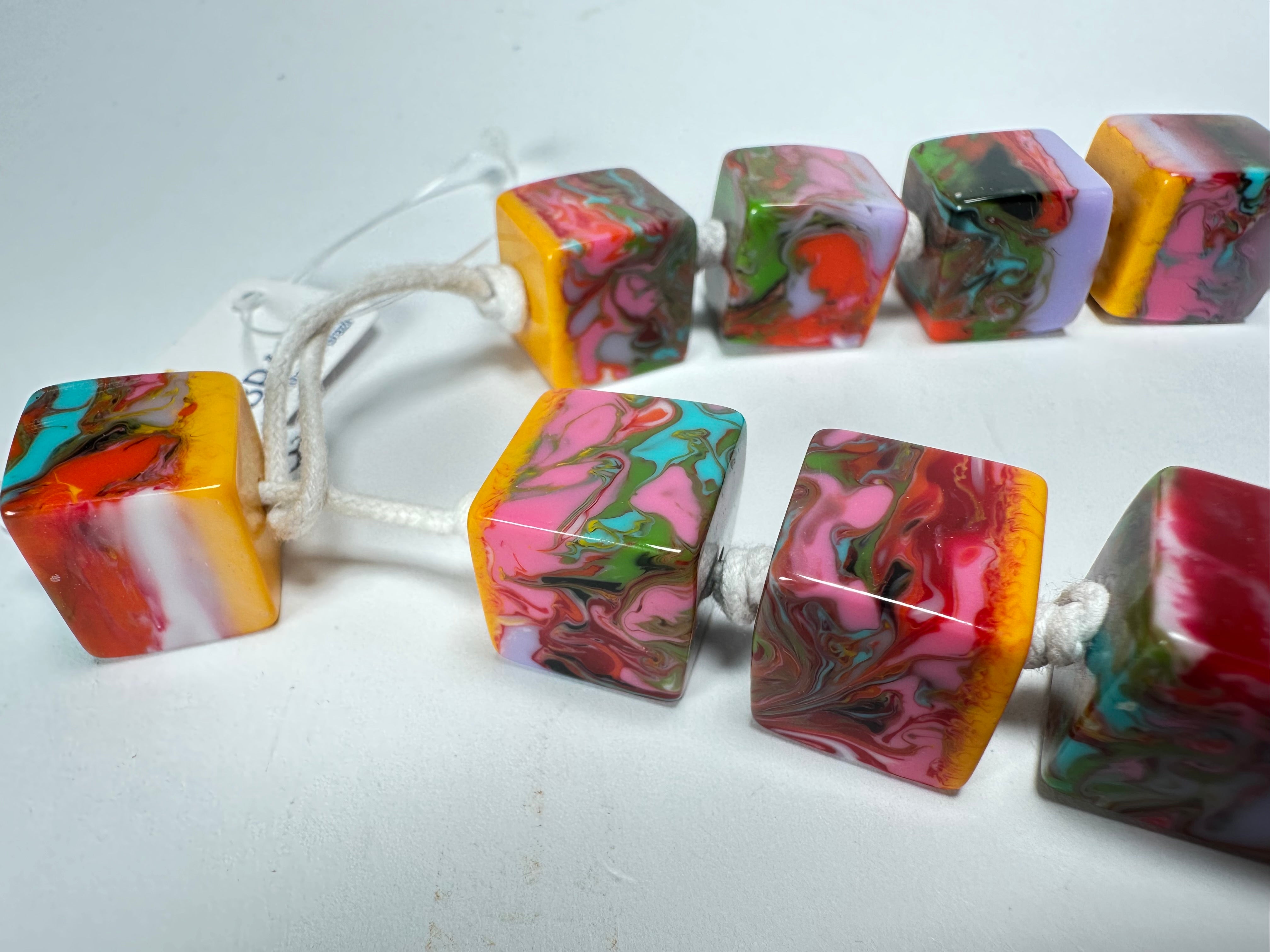 Jackie Brazil "Kandinsky" Mix Size Liquorice Cubes Resin Necklace ( N3343 )