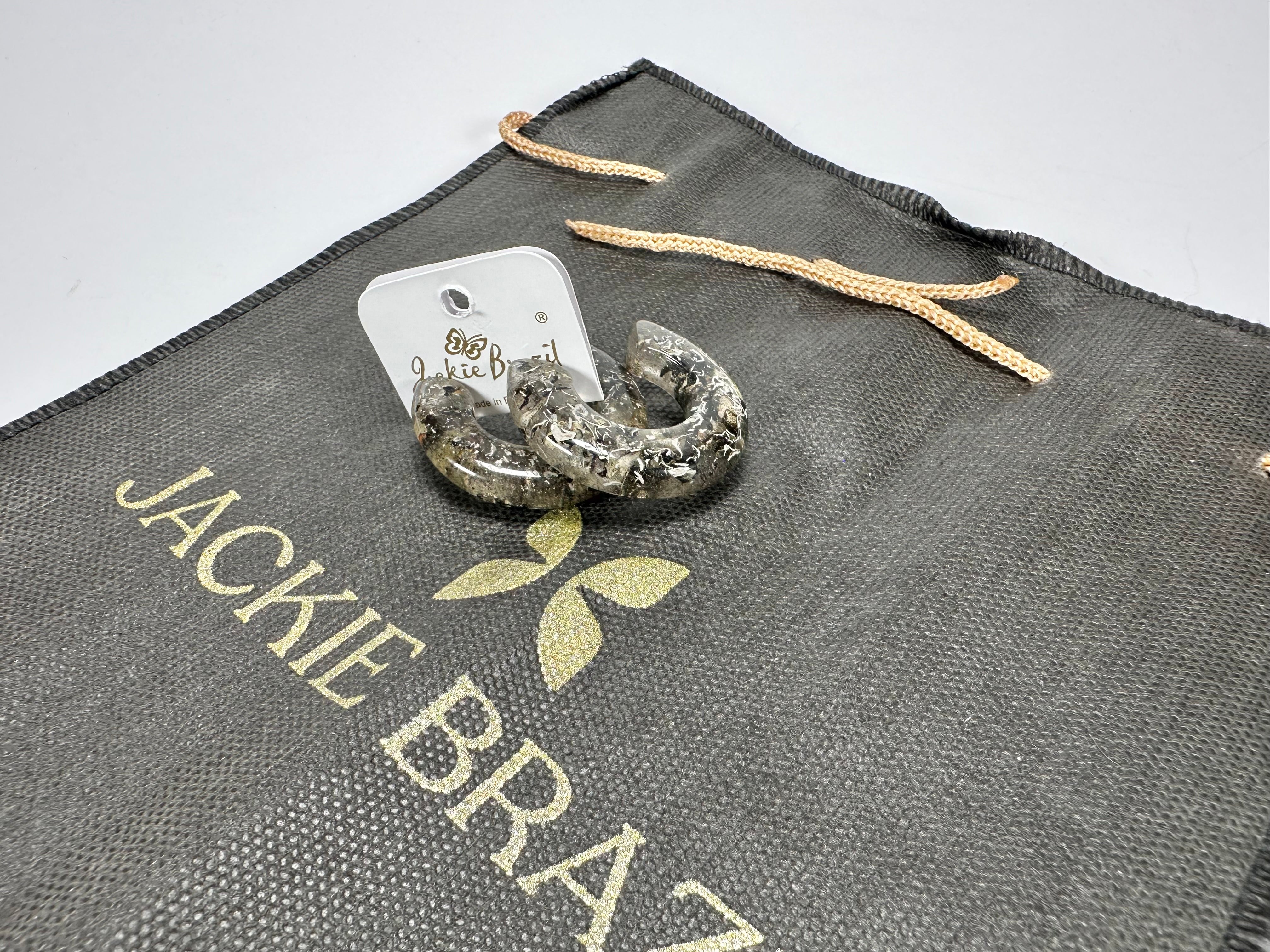 Jackie Brazil "Lucia" Seaweed Thick Half Hoop On Pin Resin Earrings ( E0035 )