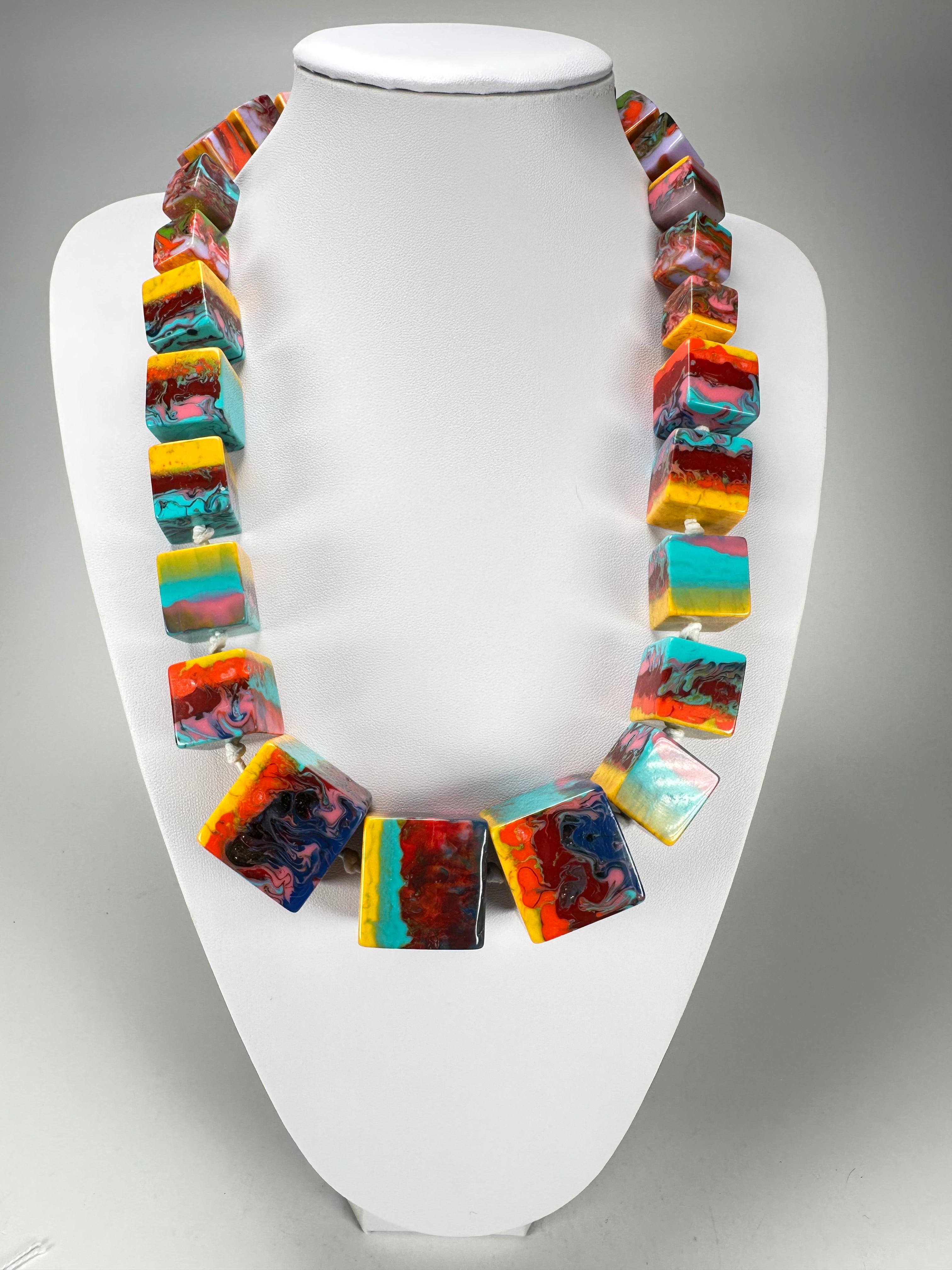 Jackie Brazil "Kandinsky" Mix Size Liquorice Cubes Resin Necklace ( N3343 )