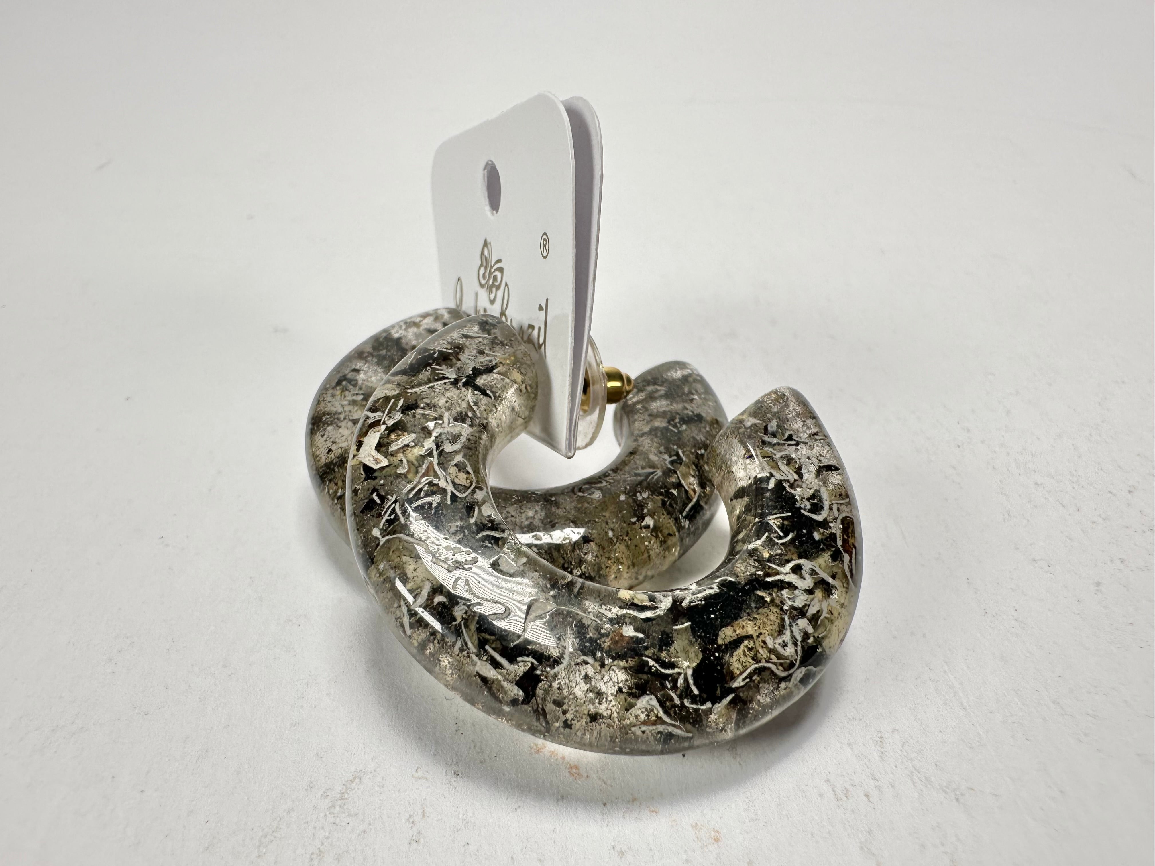 Jackie Brazil "Lucia" Seaweed Thick Half Hoop On Pin Resin Earrings ( E0035 )