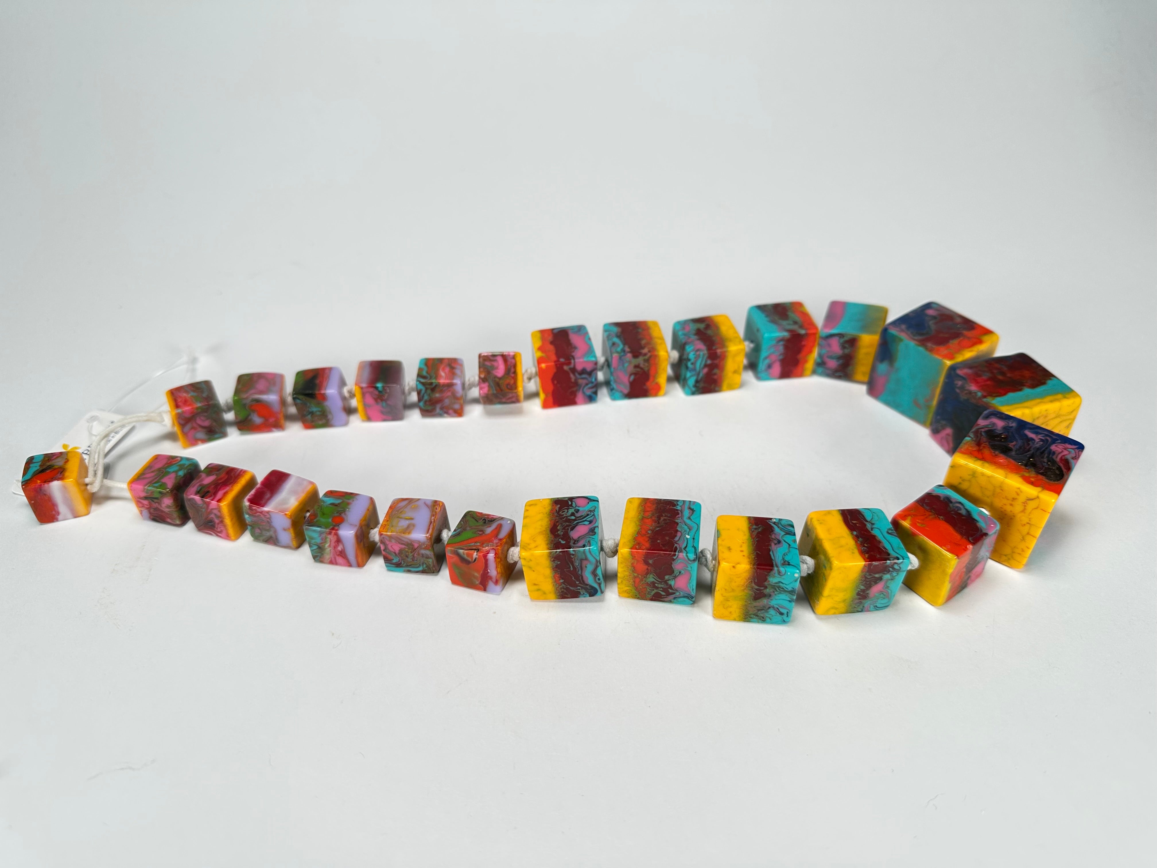 Jackie Brazil "Kandinsky" Mix Size Liquorice Cubes Resin Necklace ( N3343 )