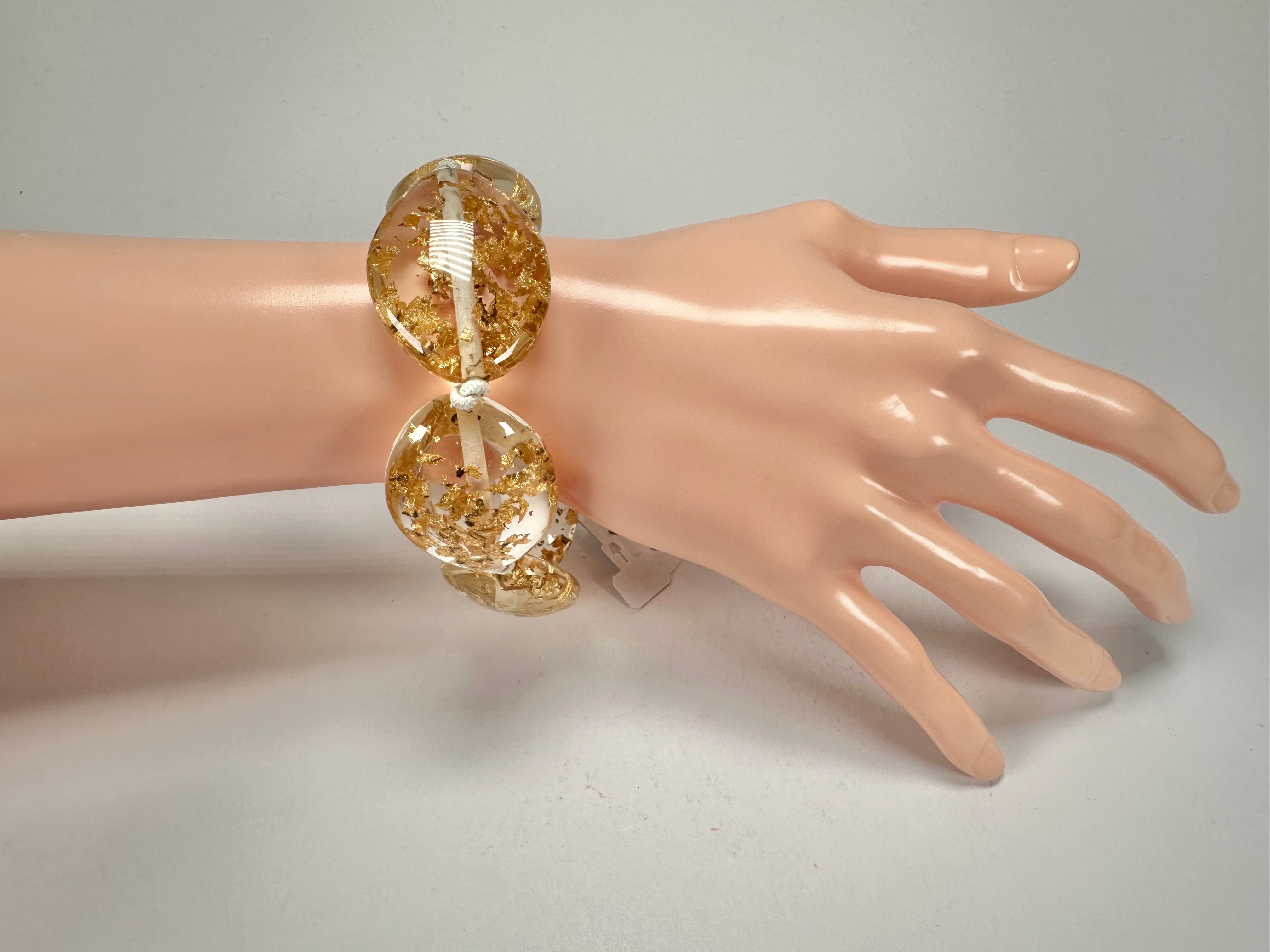 Jackie Brazil "Kathy" Gold Flakes Small Riverstones Bracelet ( B0800 )