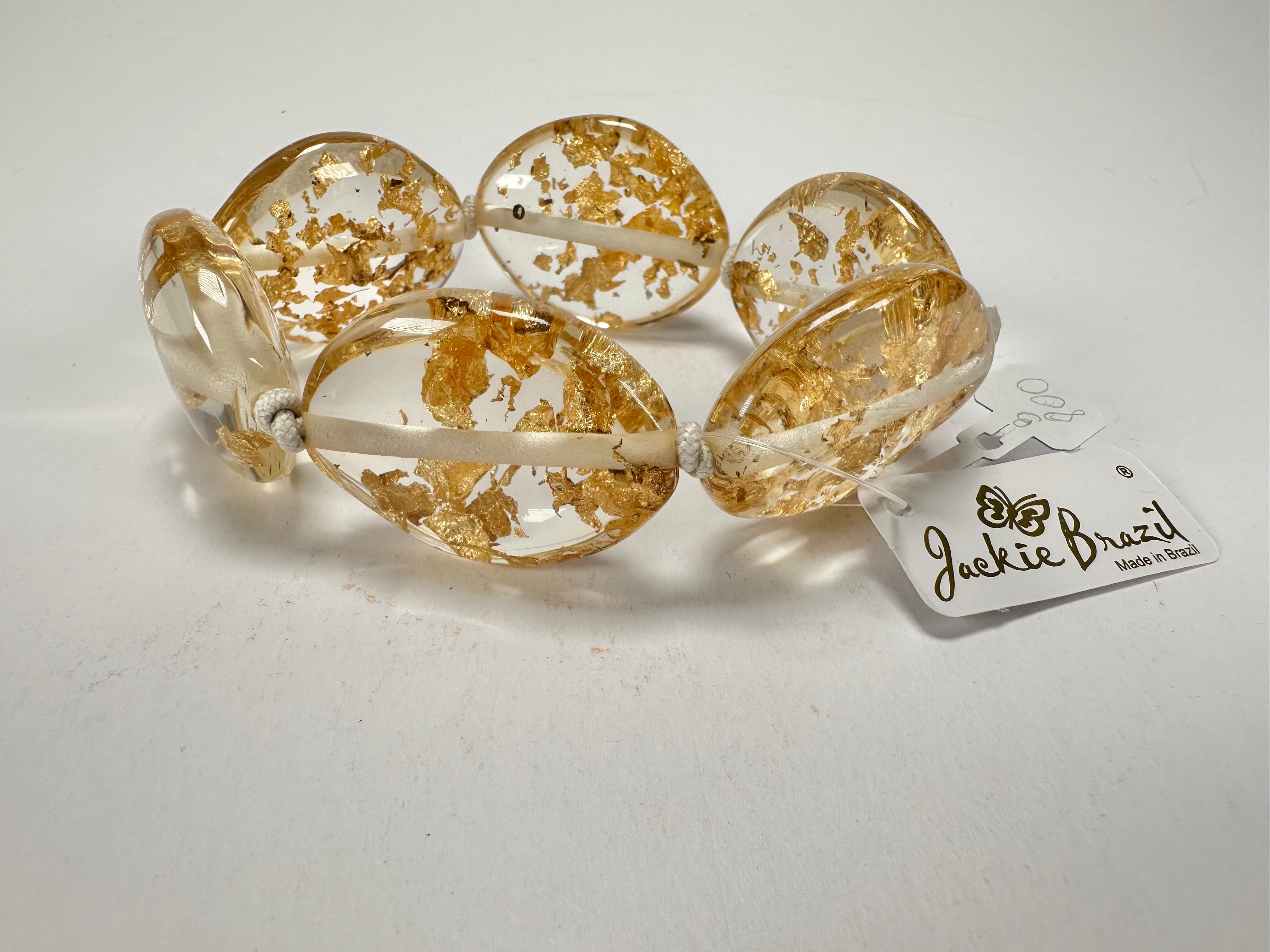 Jackie Brazil "Kathy" Gold Flakes Small Riverstones Bracelet ( B0800 )