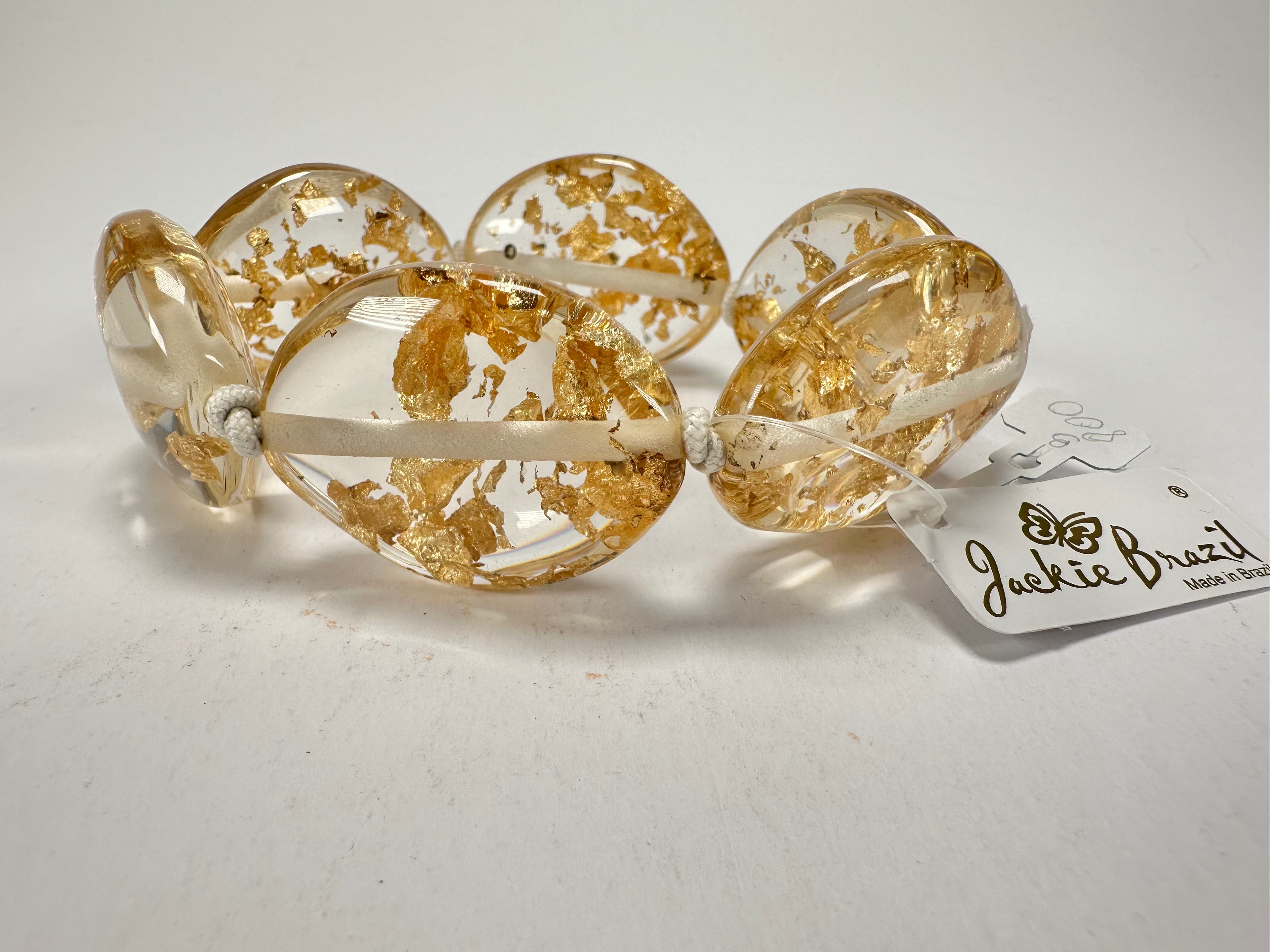 Jackie Brazil "Kathy" Gold Flakes Small Riverstones Bracelet ( B0800 )