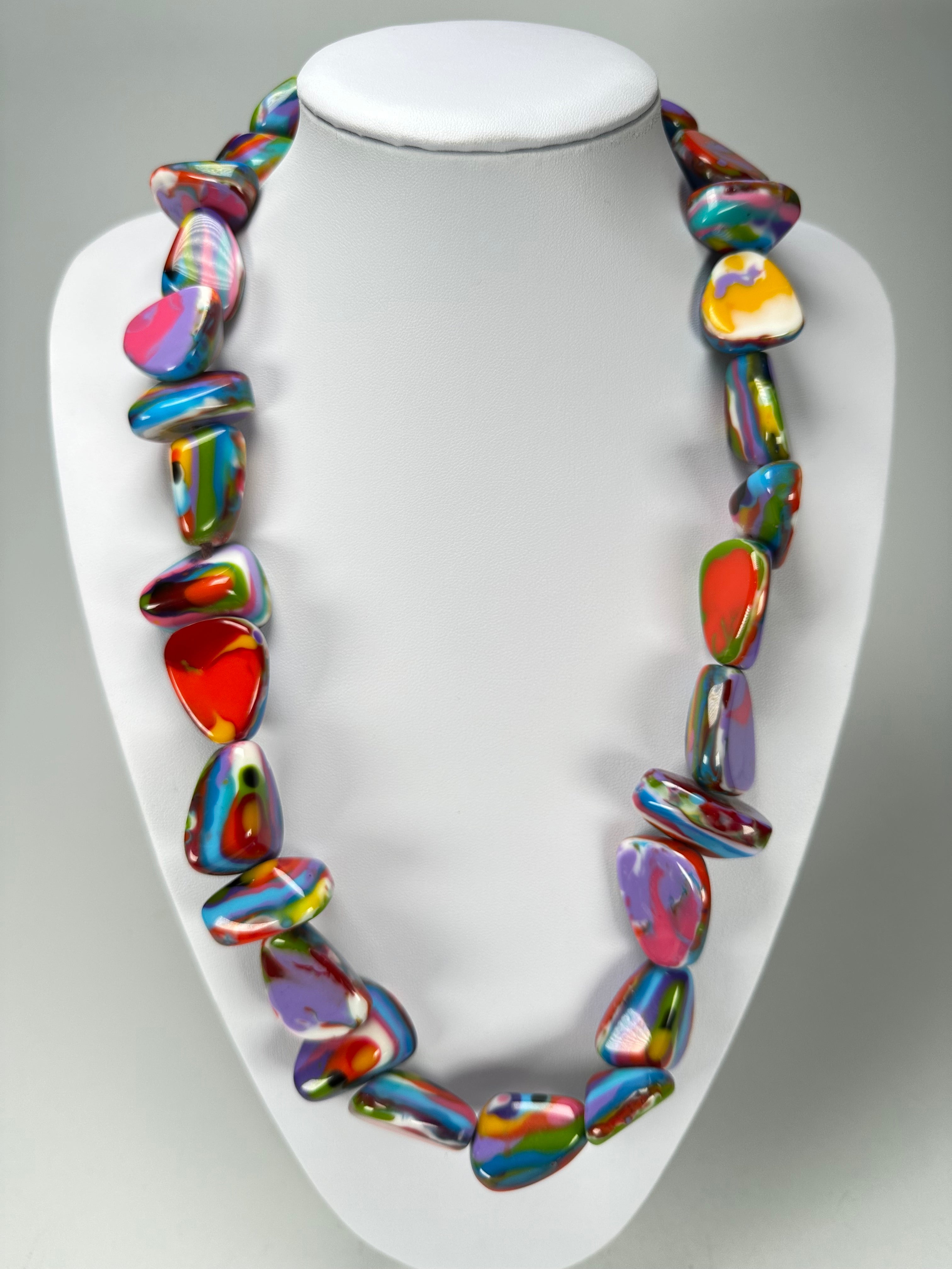 Jackie Brazil "Diamonds" Kandinsky Flintstone Bone 80cm Necklace ( N0080 )