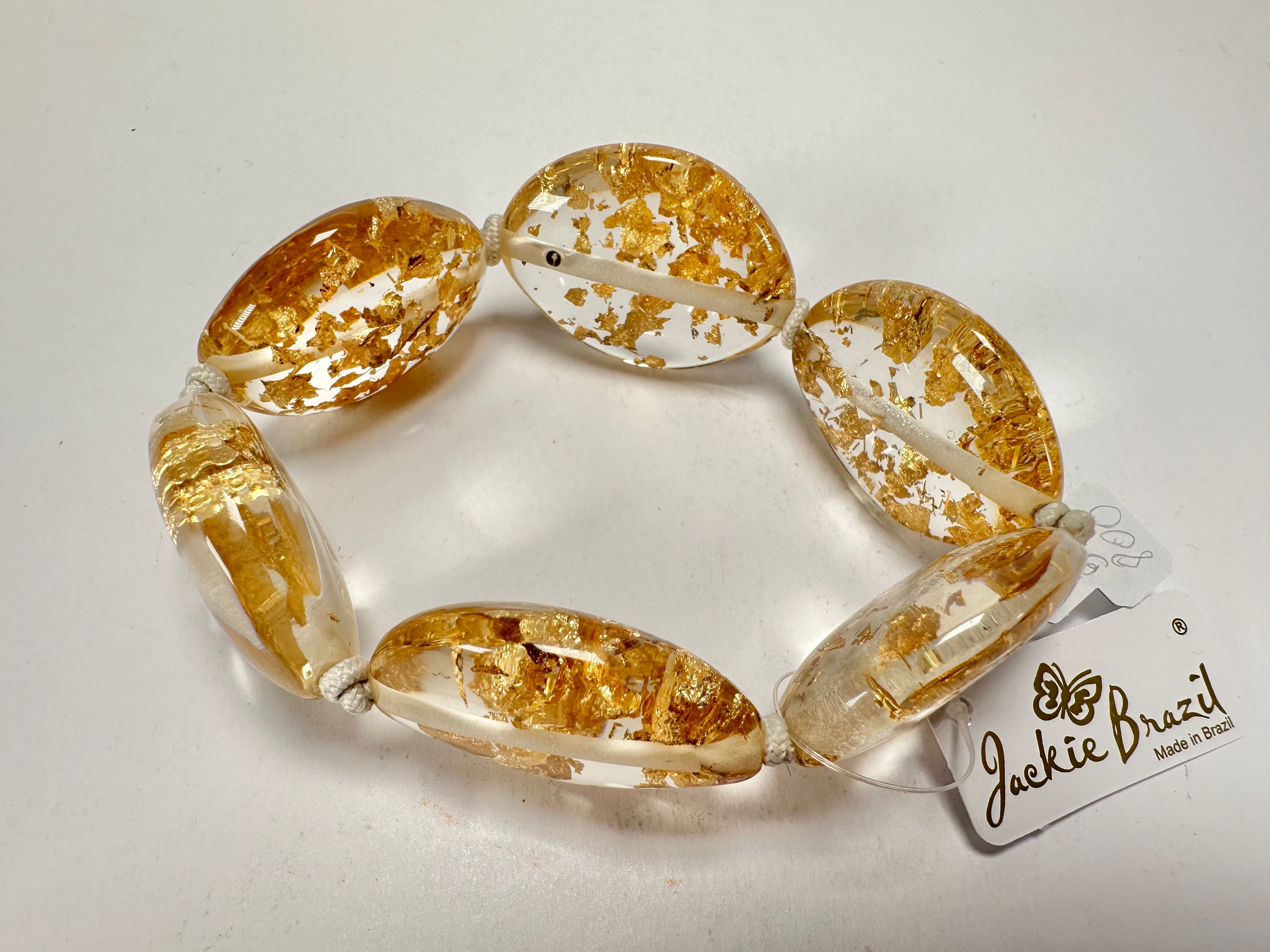 Jackie Brazil "Kathy" Gold Flakes Small Riverstones Bracelet ( B0800 )