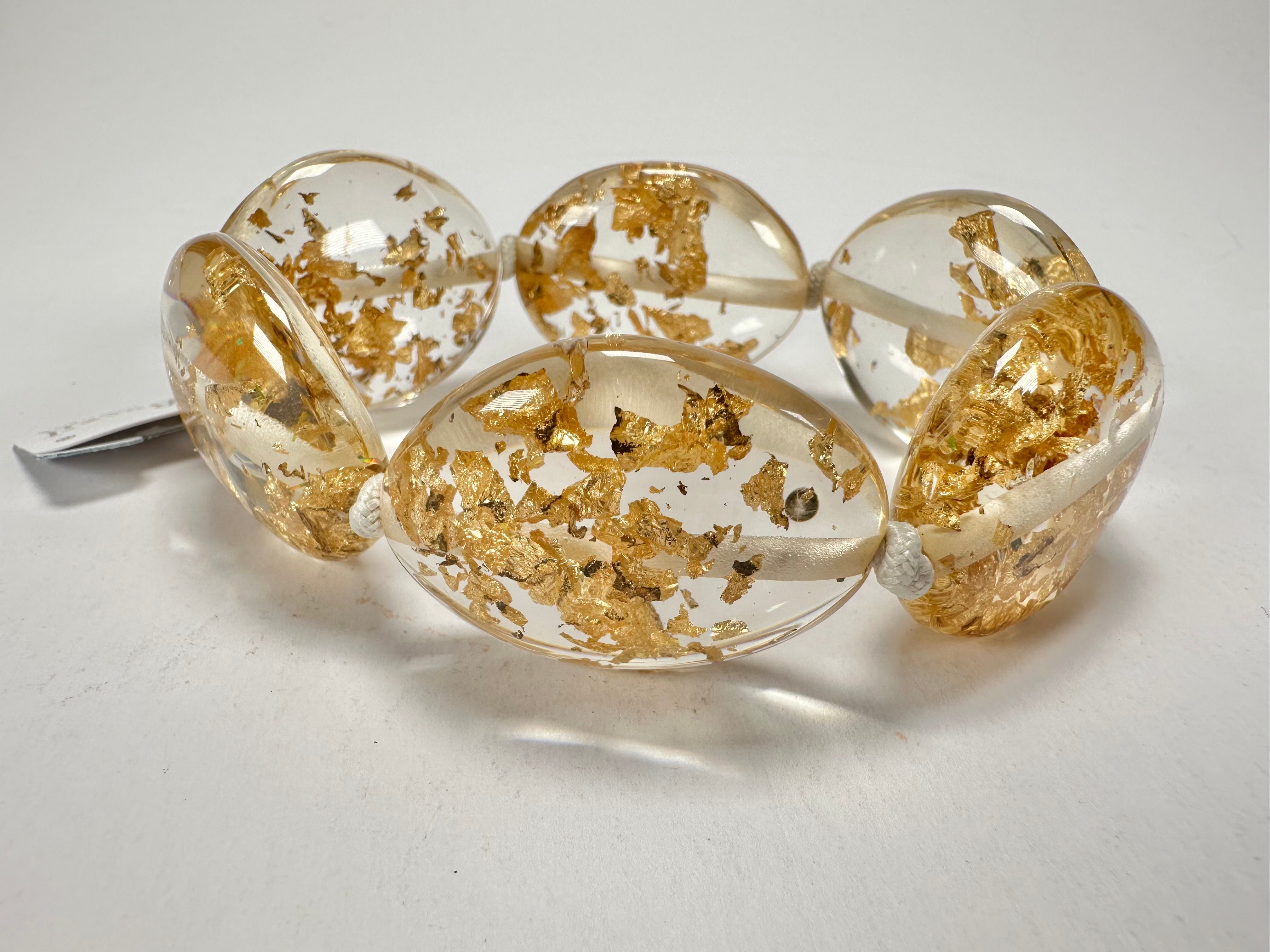 Jackie Brazil "Kathy" Gold Flakes Small Riverstones Bracelet ( B0800 )