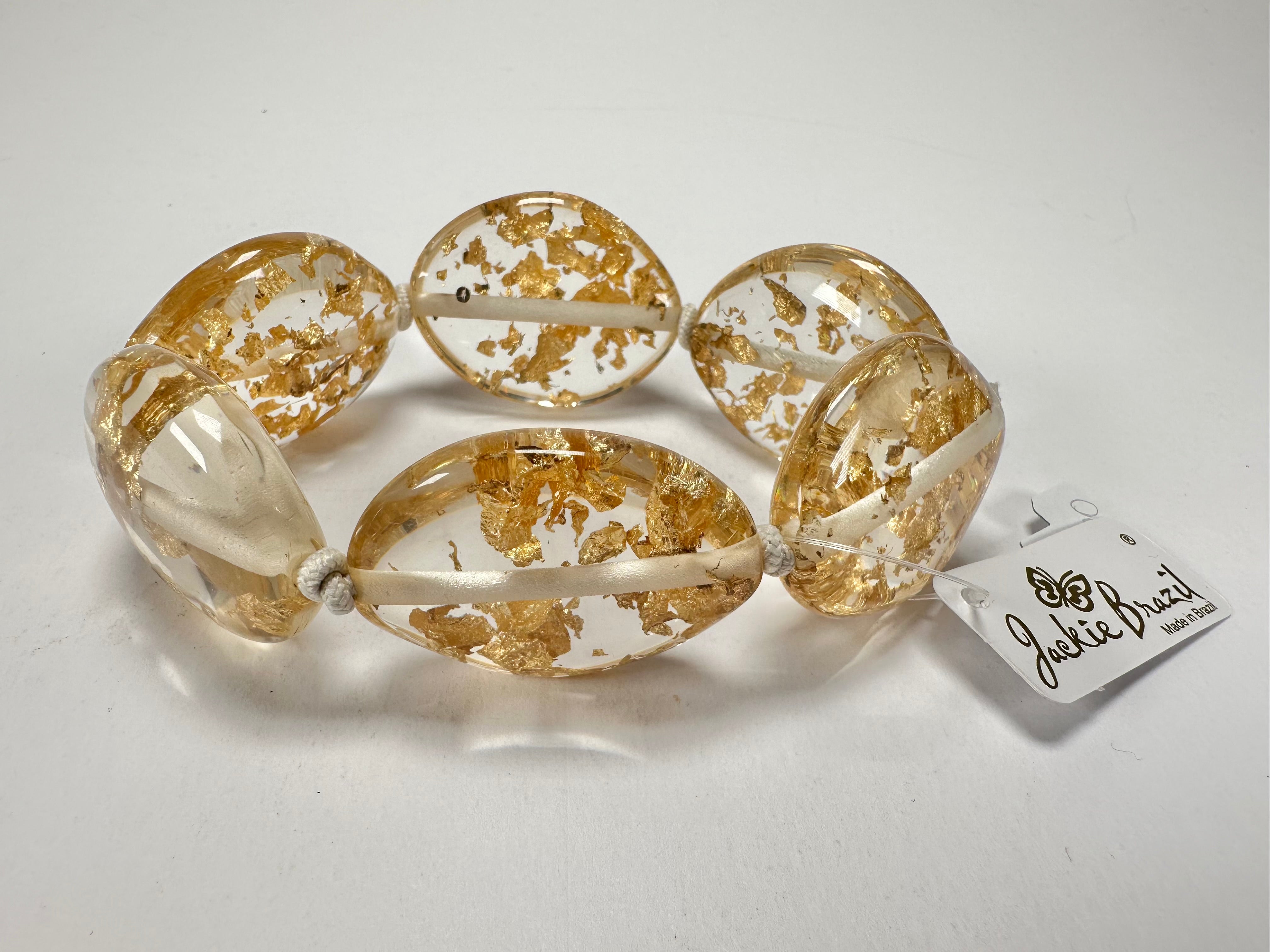 Jackie Brazil "Kathy" Gold Flakes Small Riverstones Bracelet ( B0800 )