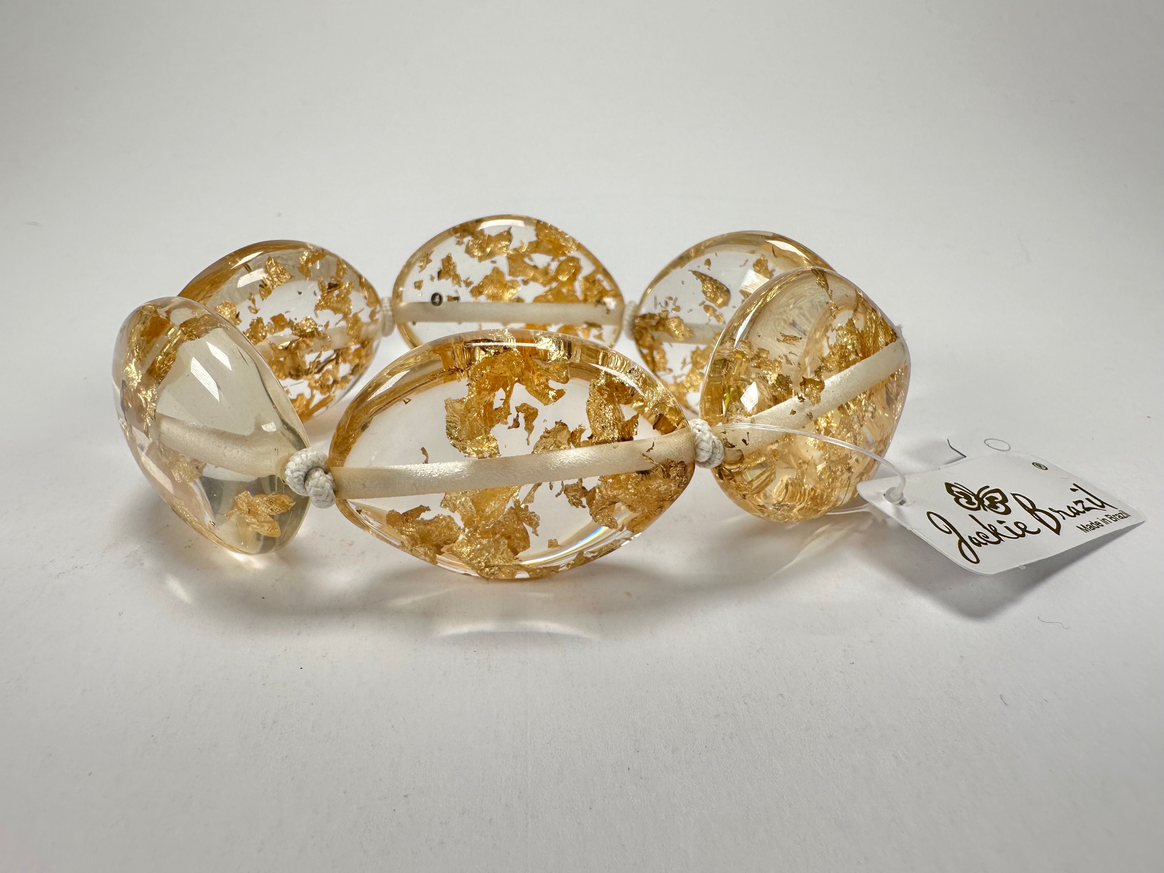 Jackie Brazil "Kathy" Gold Flakes Small Riverstones Bracelet ( B0800 )