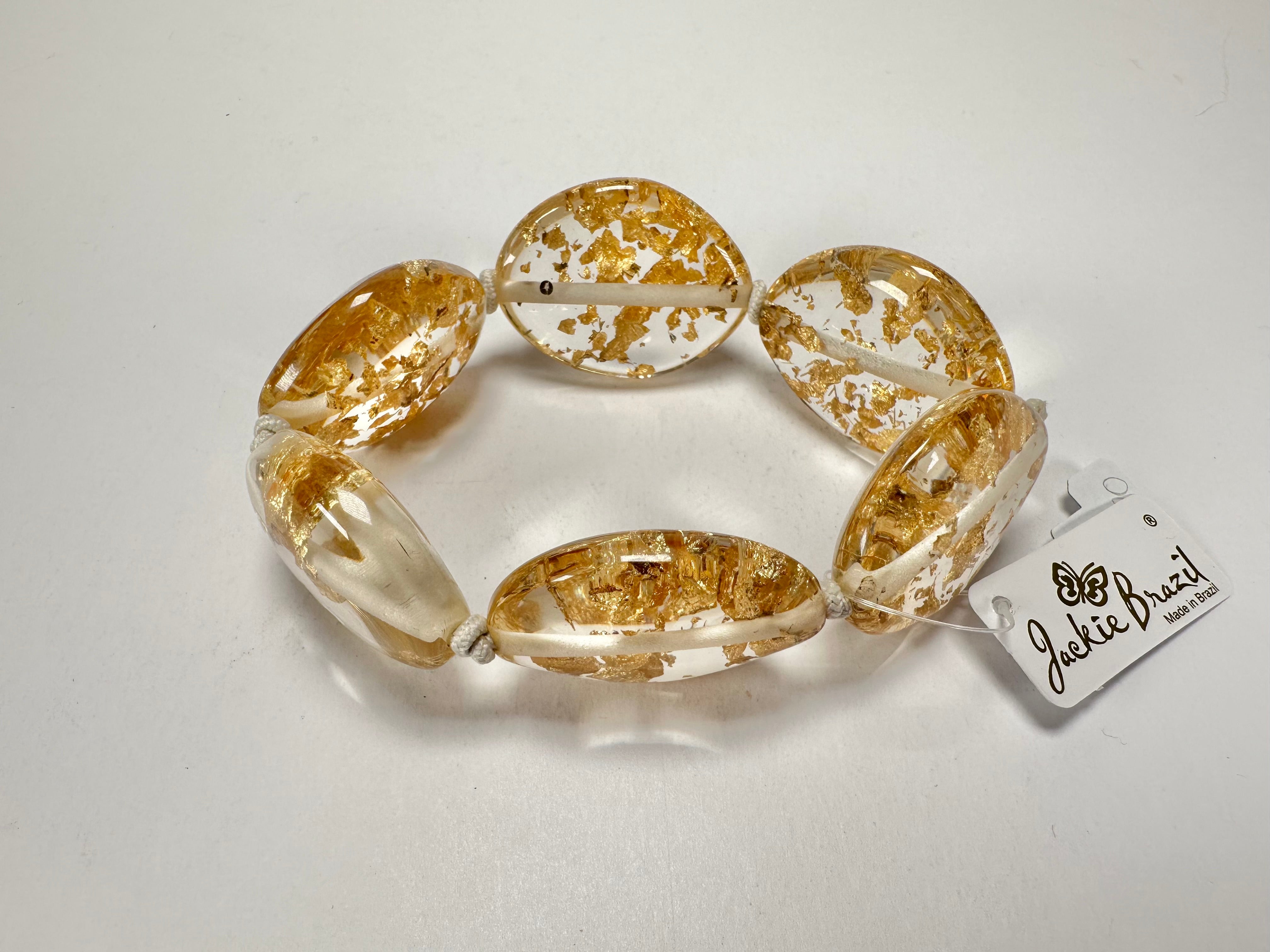 Jackie Brazil "Kathy" Gold Flakes Small Riverstones Bracelet ( B0800 )