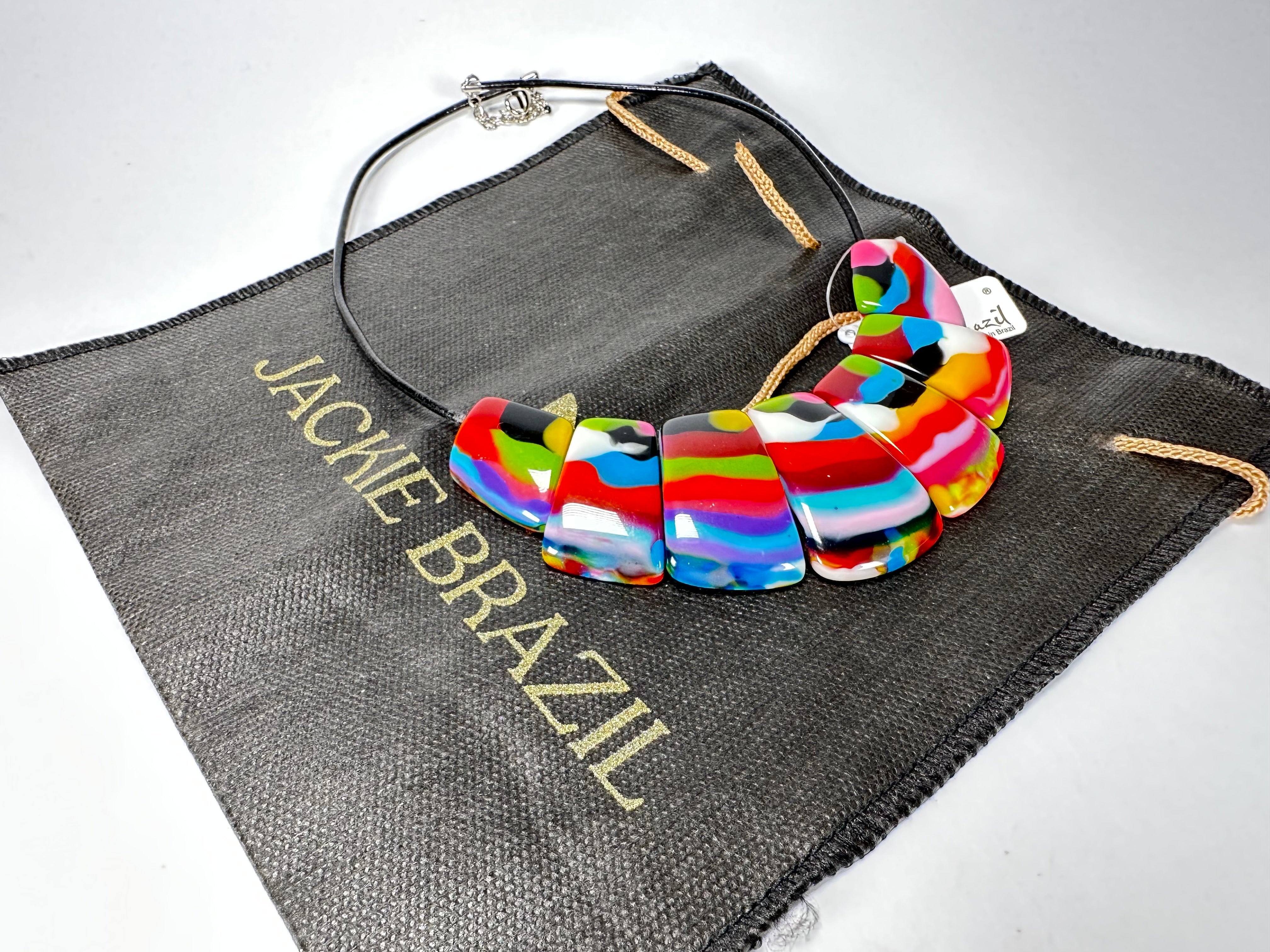 Jackie Brazil "Bella" Kandinsky 7 Piece on Leather Cord Choker Necklace ( N0035 )