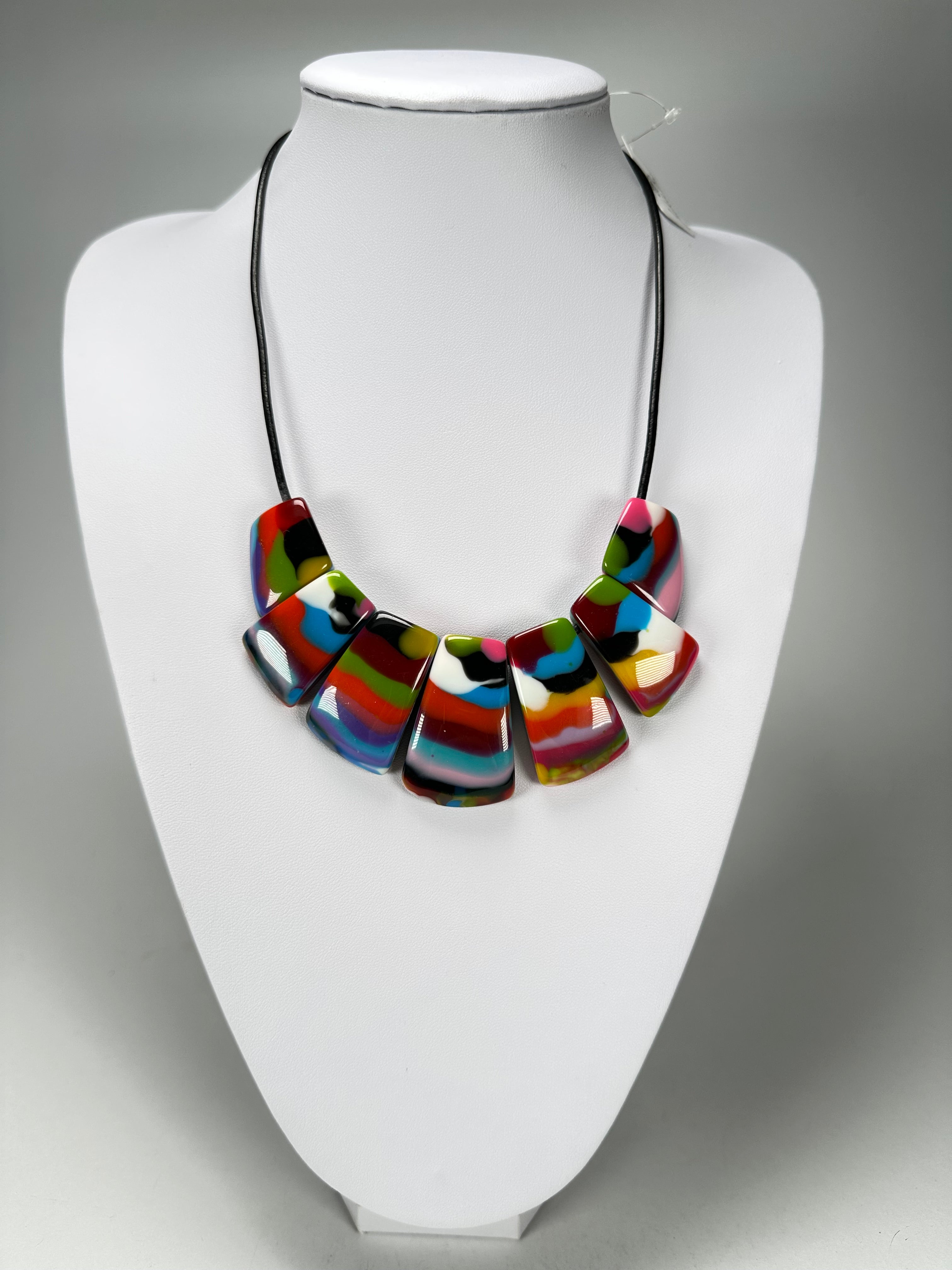 Jackie Brazil "Bella" Kandinsky 7 Piece on Leather Cord Choker Necklace ( N0035 )