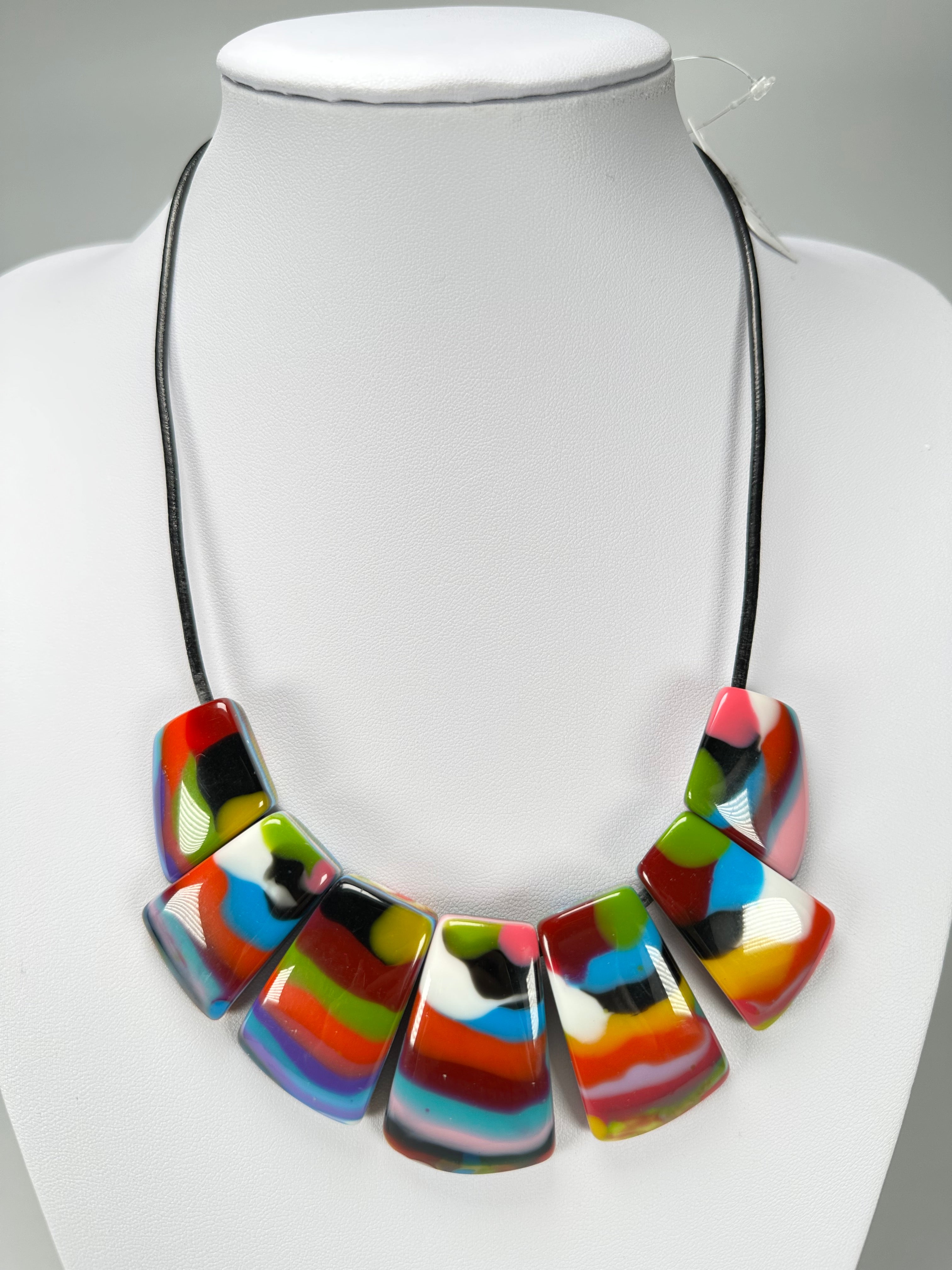 Jackie Brazil "Bella" Kandinsky 7 Piece on Leather Cord Choker Necklace ( N0035 )