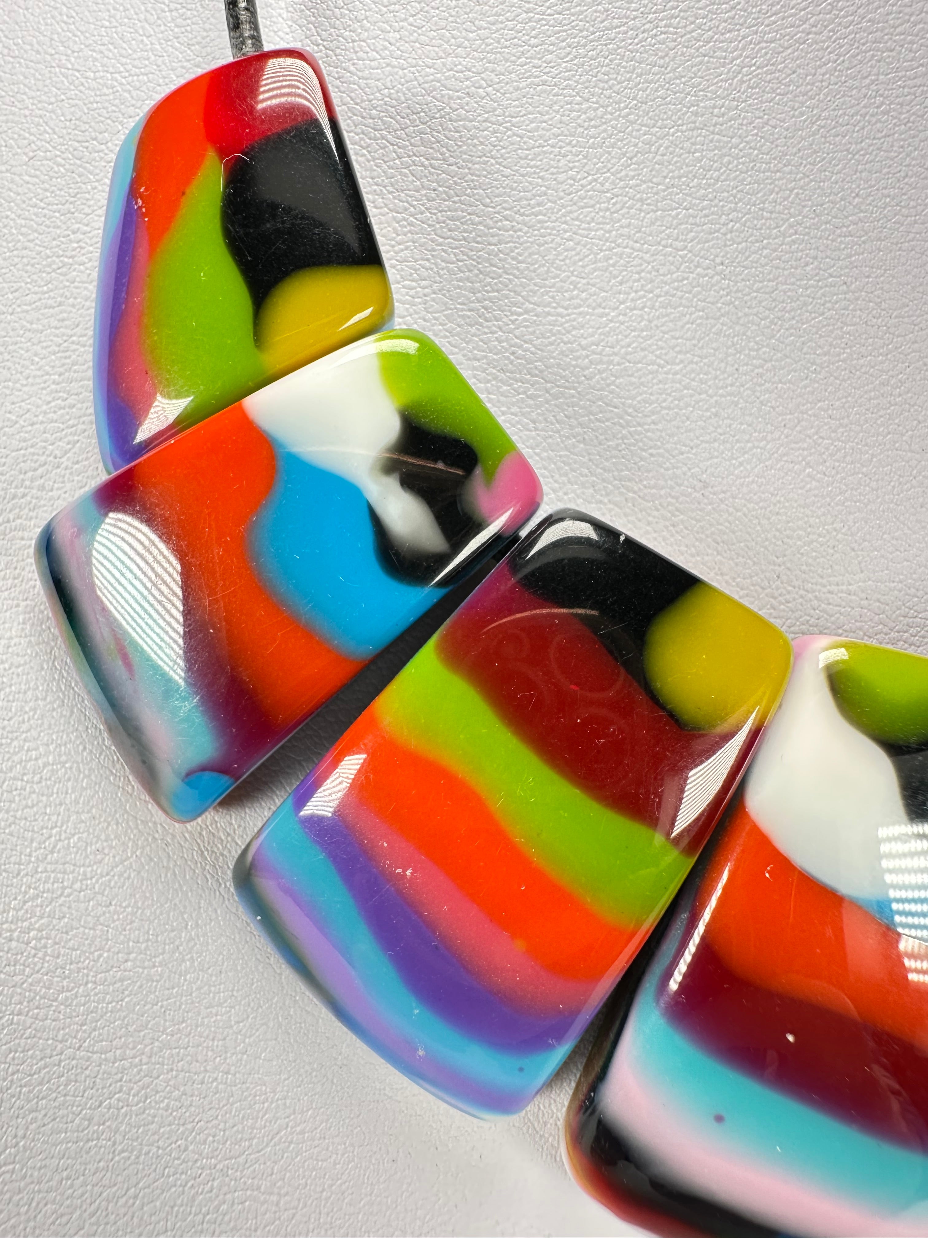 Jackie Brazil "Bella" Kandinsky 7 Piece on Leather Cord Choker Necklace ( N0035 )