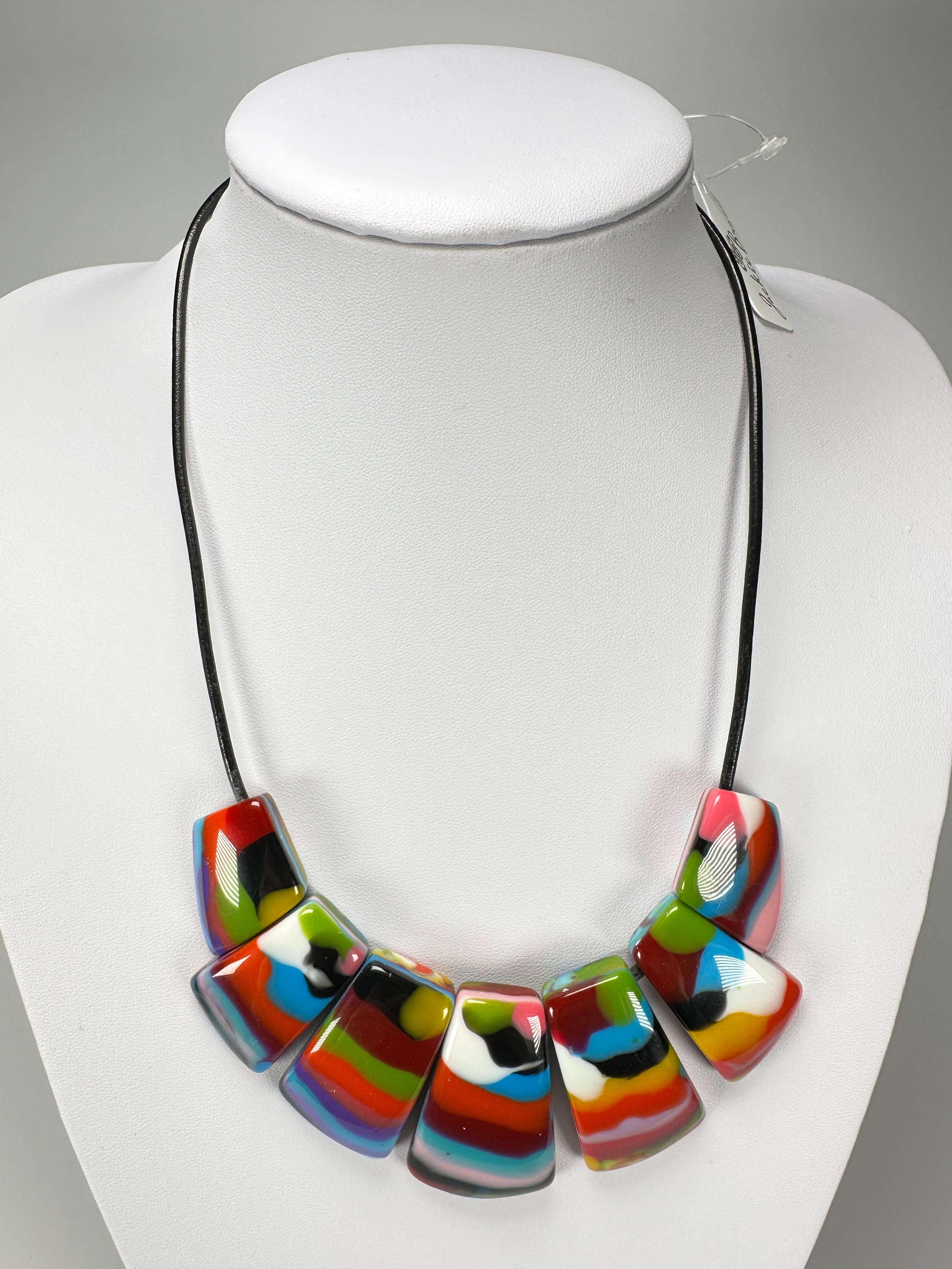 Jackie Brazil "Bella" Kandinsky 7 Piece on Leather Cord Choker Necklace ( N0035 )