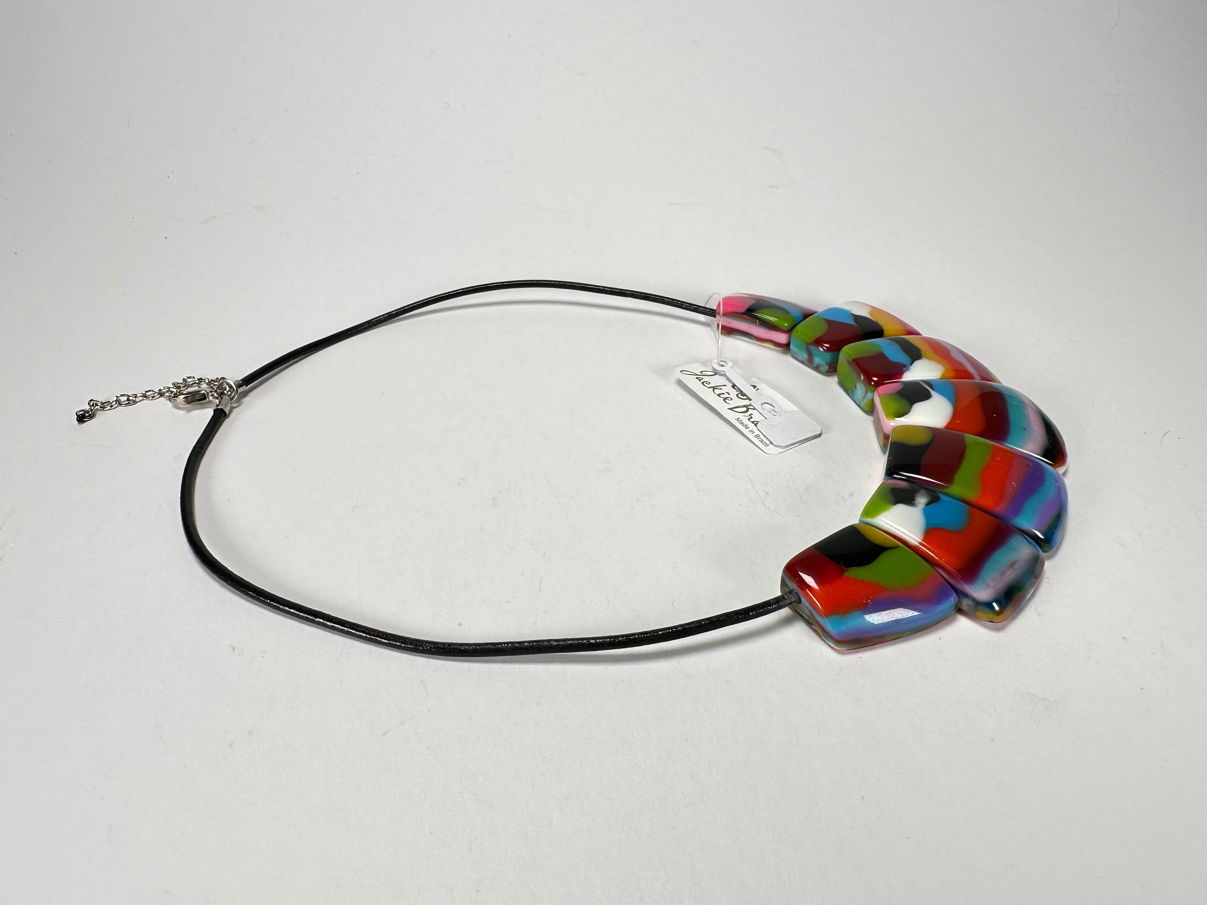 Jackie Brazil "Bella" Kandinsky 7 Piece on Leather Cord Choker Necklace ( N0035 )