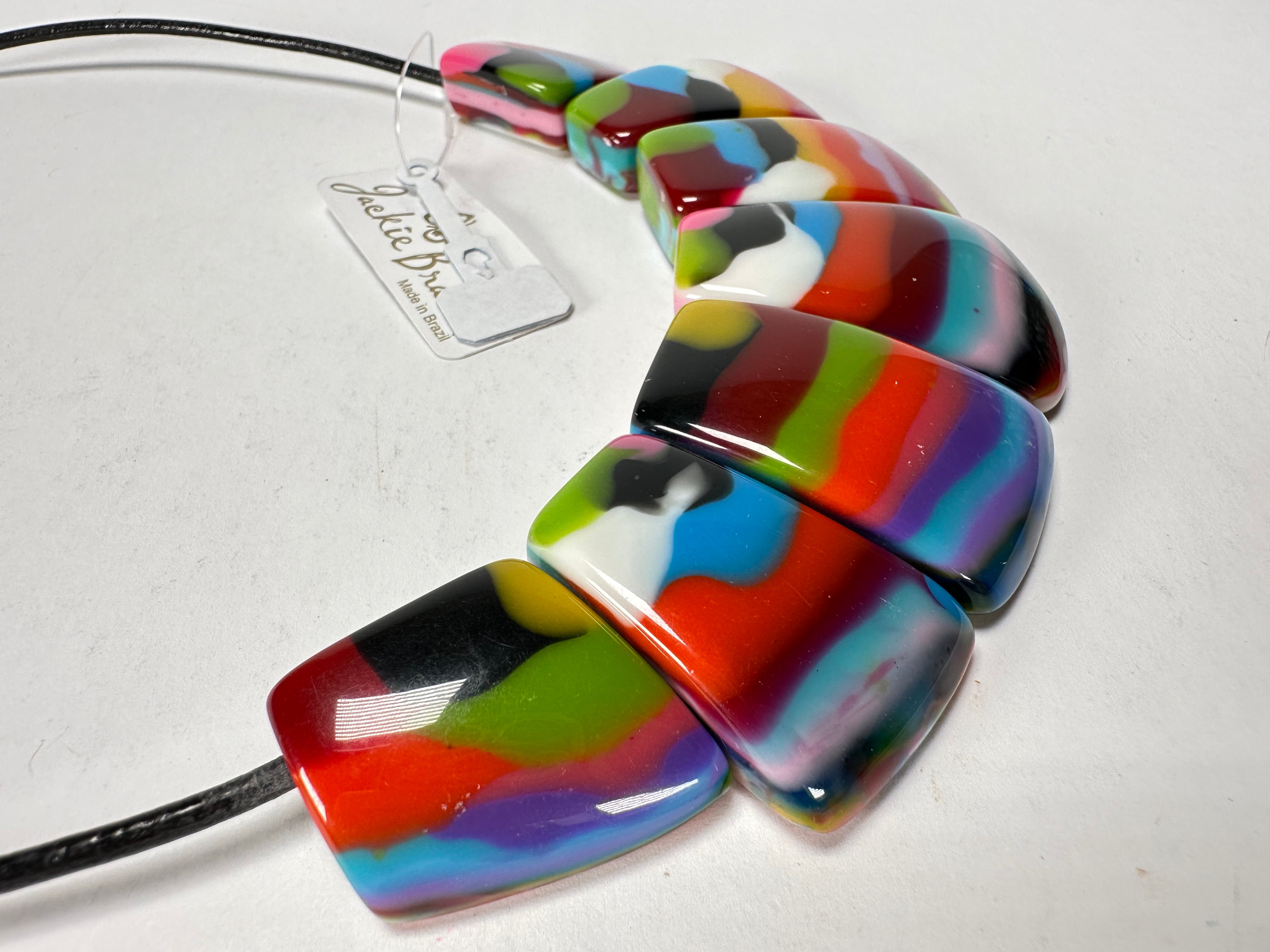 Jackie Brazil "Bella" Kandinsky 7 Piece on Leather Cord Choker Necklace ( N0035 )