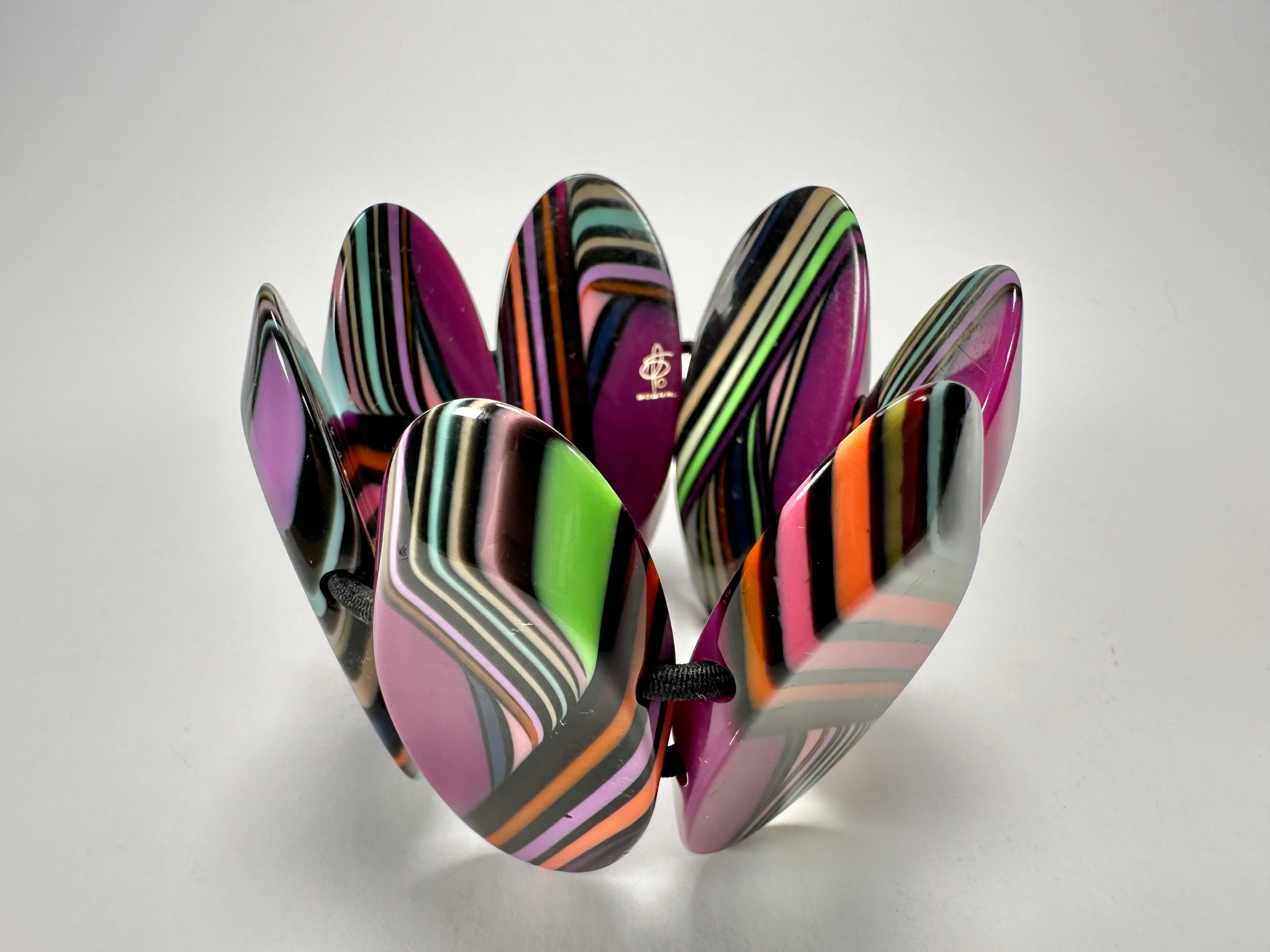 Jackie Brazil "Mouline" Purple Swirls 7 Piece Oval Elasticated Bracelet ( B3168 )