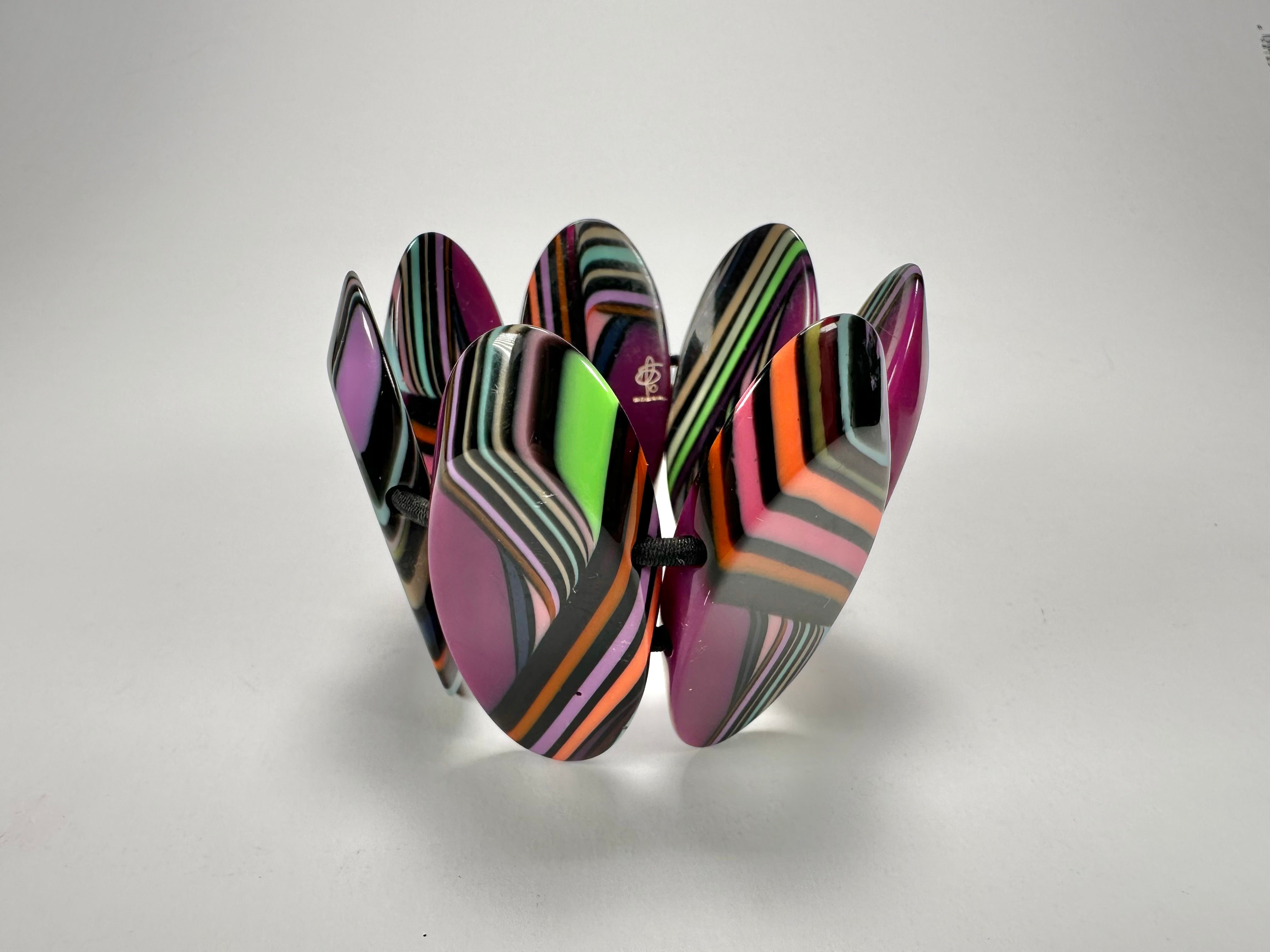 Jackie Brazil "Mouline" Purple Swirls 7 Piece Oval Elasticated Bracelet ( B3168 )