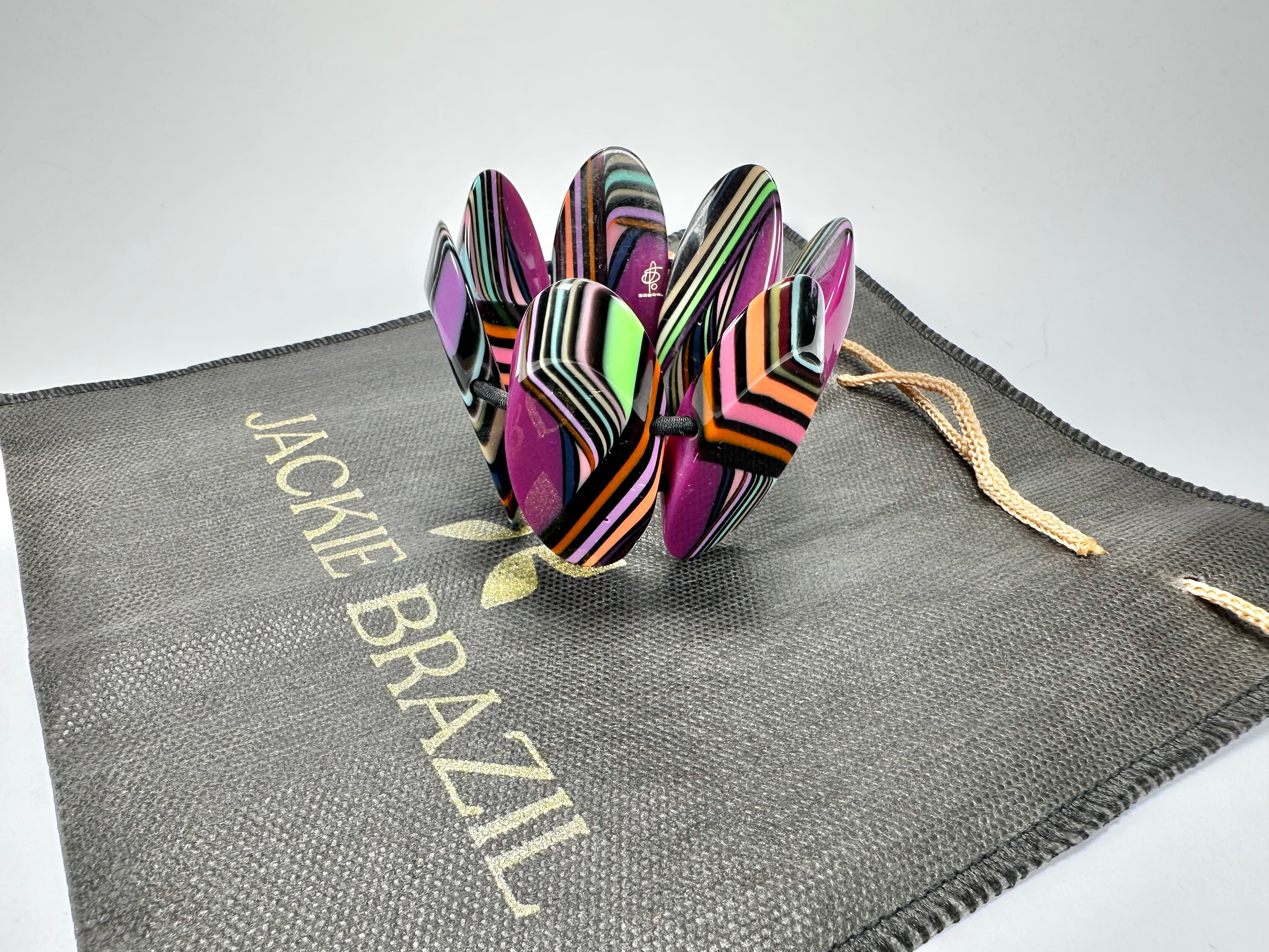 Jackie Brazil "Mouline" Purple Swirls 7 Piece Oval Elasticated Bracelet ( B3168 )