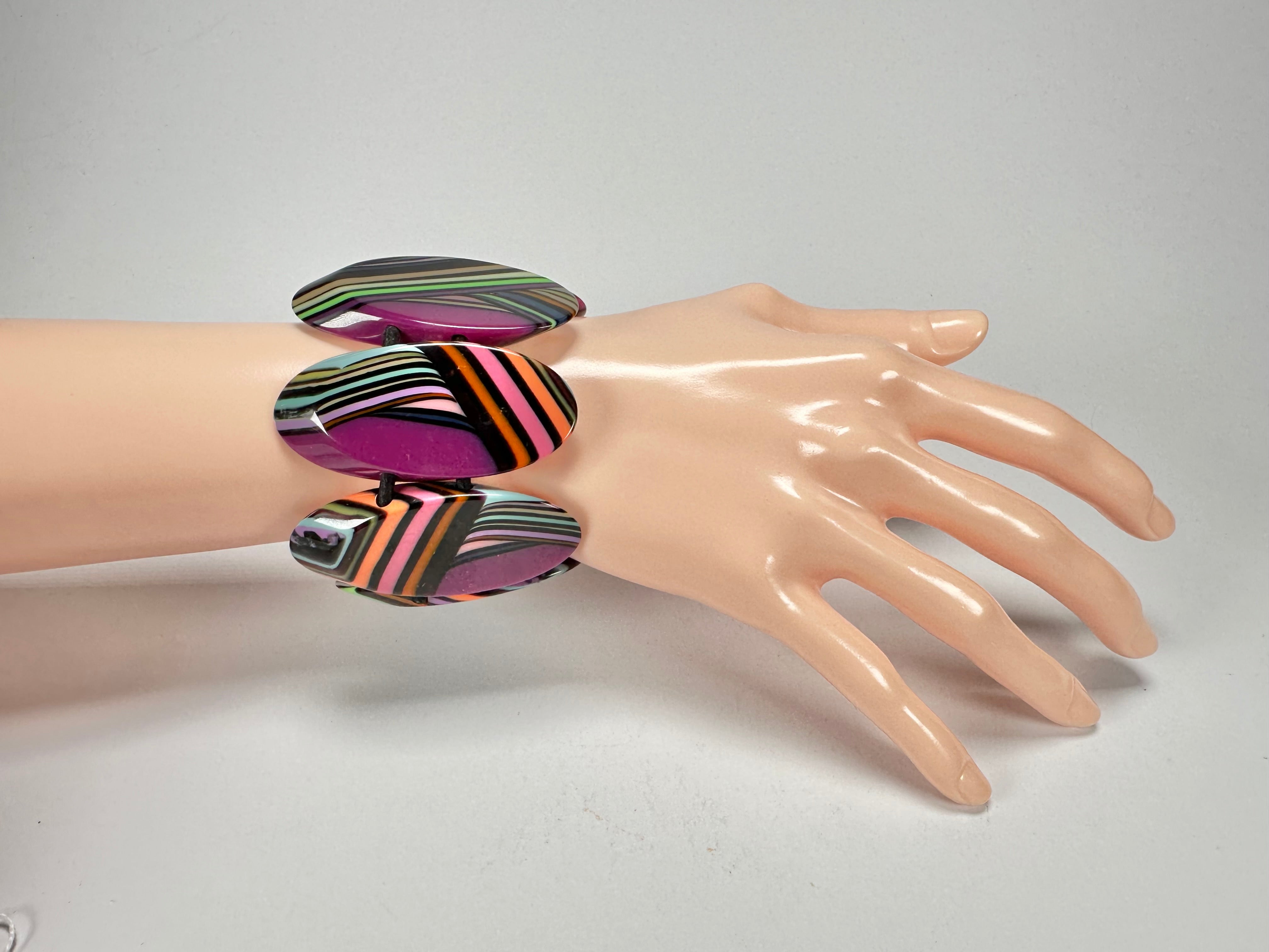 Jackie Brazil "Mouline" Purple Swirls 7 Piece Oval Elasticated Bracelet ( B3168 )